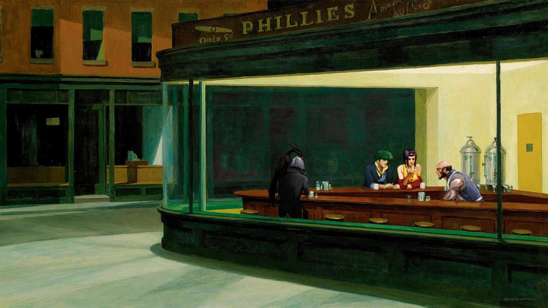 Nighthawks, Spike Spiegel, Cowboy Bebop, Parodia, Notte, Full HD, wallpaper per PC