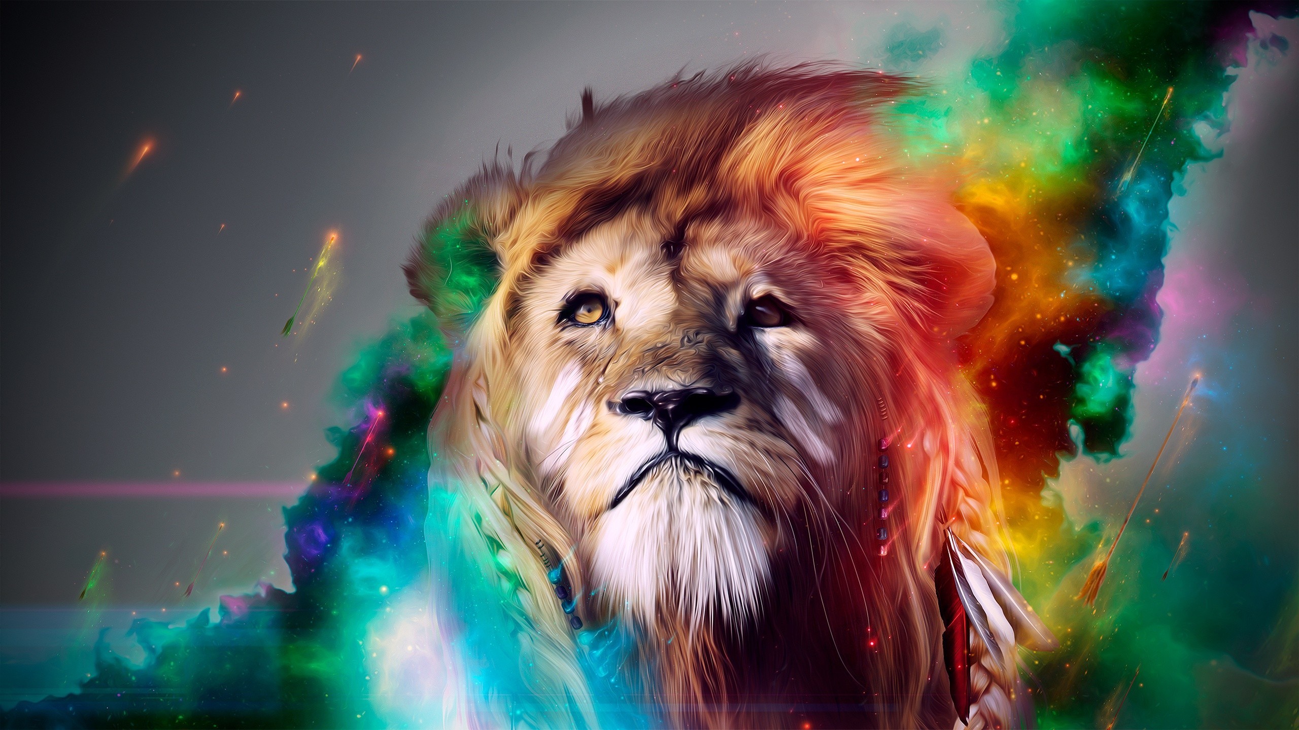 Leone, Arte digitale, Colori arcobaleno, Astratto, 2K, sfondo per portatile