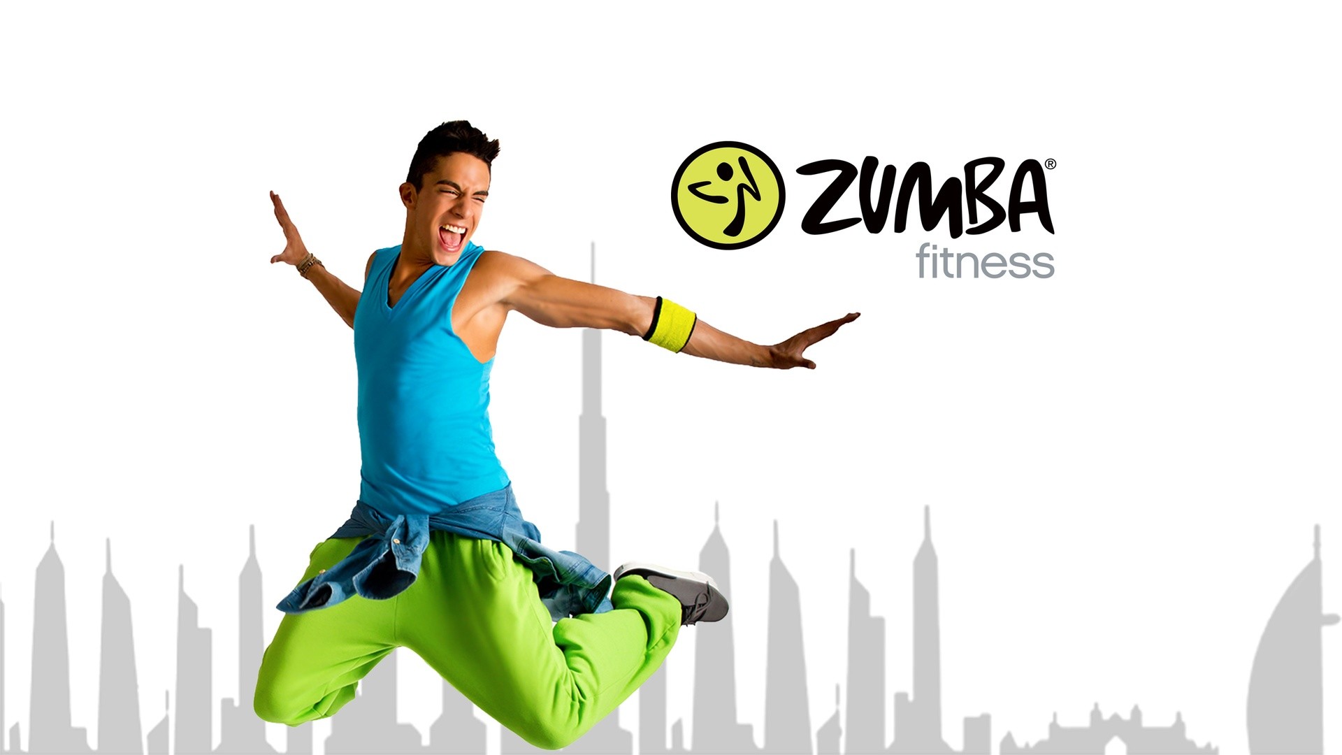 Zumba Fitness, Ballerino, Salto, Skyline, 1920x1080, immagine di sfondo