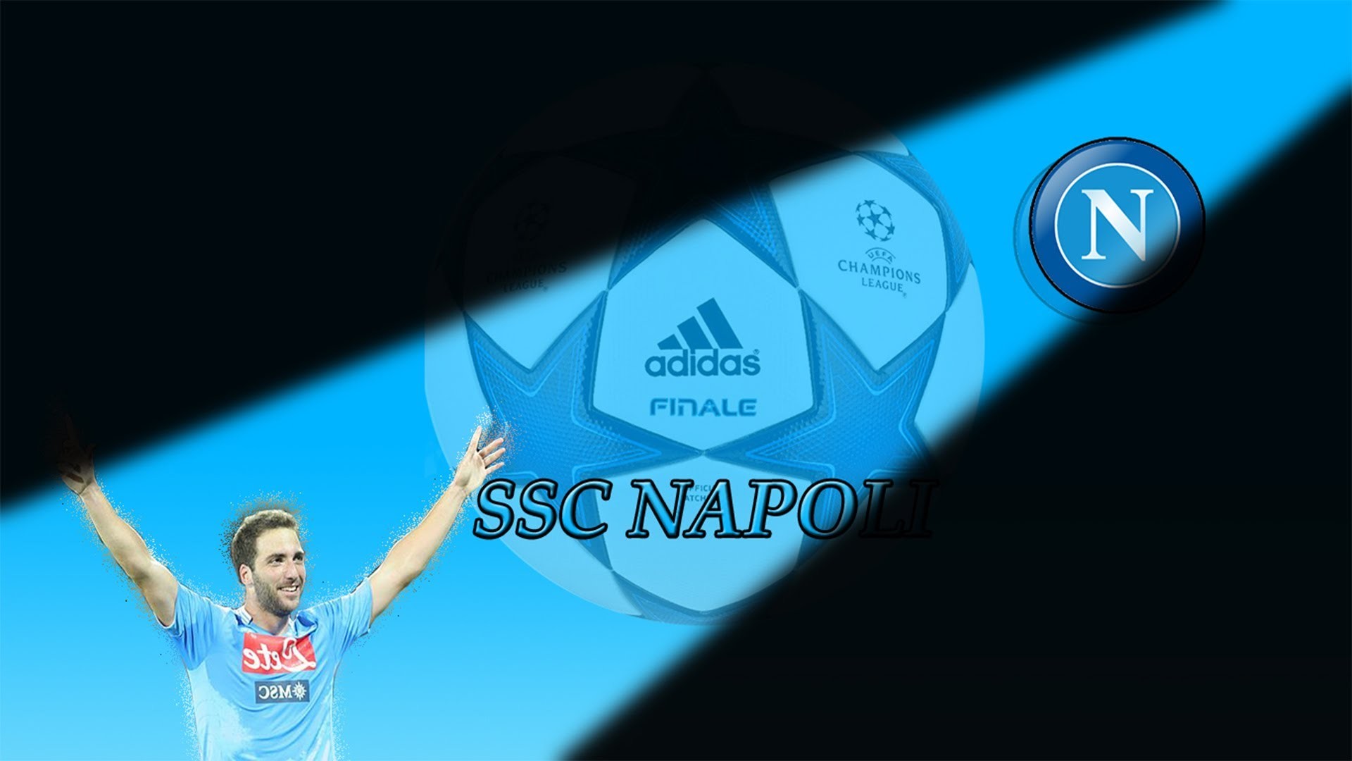 Gonzalo Higuaín, SSC Napoli, UEFA Champions League, Stemma, Azzurro, sfondo 16:9 Full HD