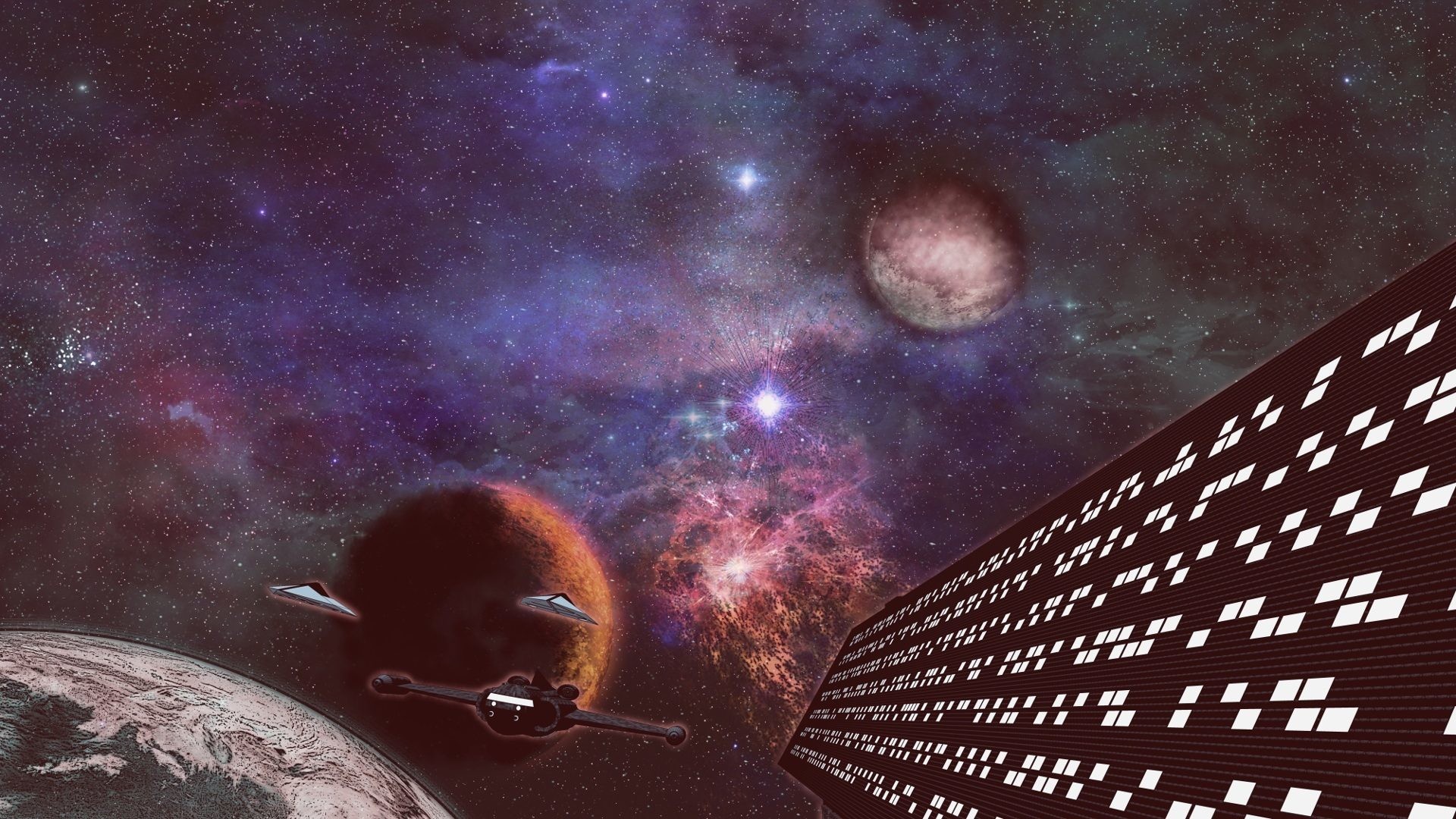 Pianeti, Astronavi, Nebulosa, Fantascienza, Full HD, sfondo Windows 11