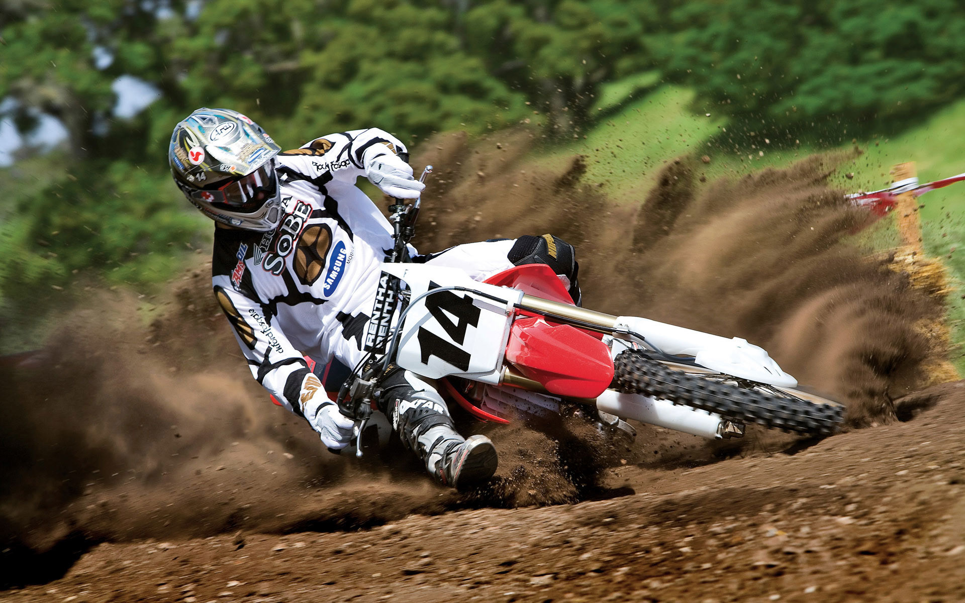 Honda CRF, Motocross, Curva, Terra, Bosco, Full HD, sfondo per portatile