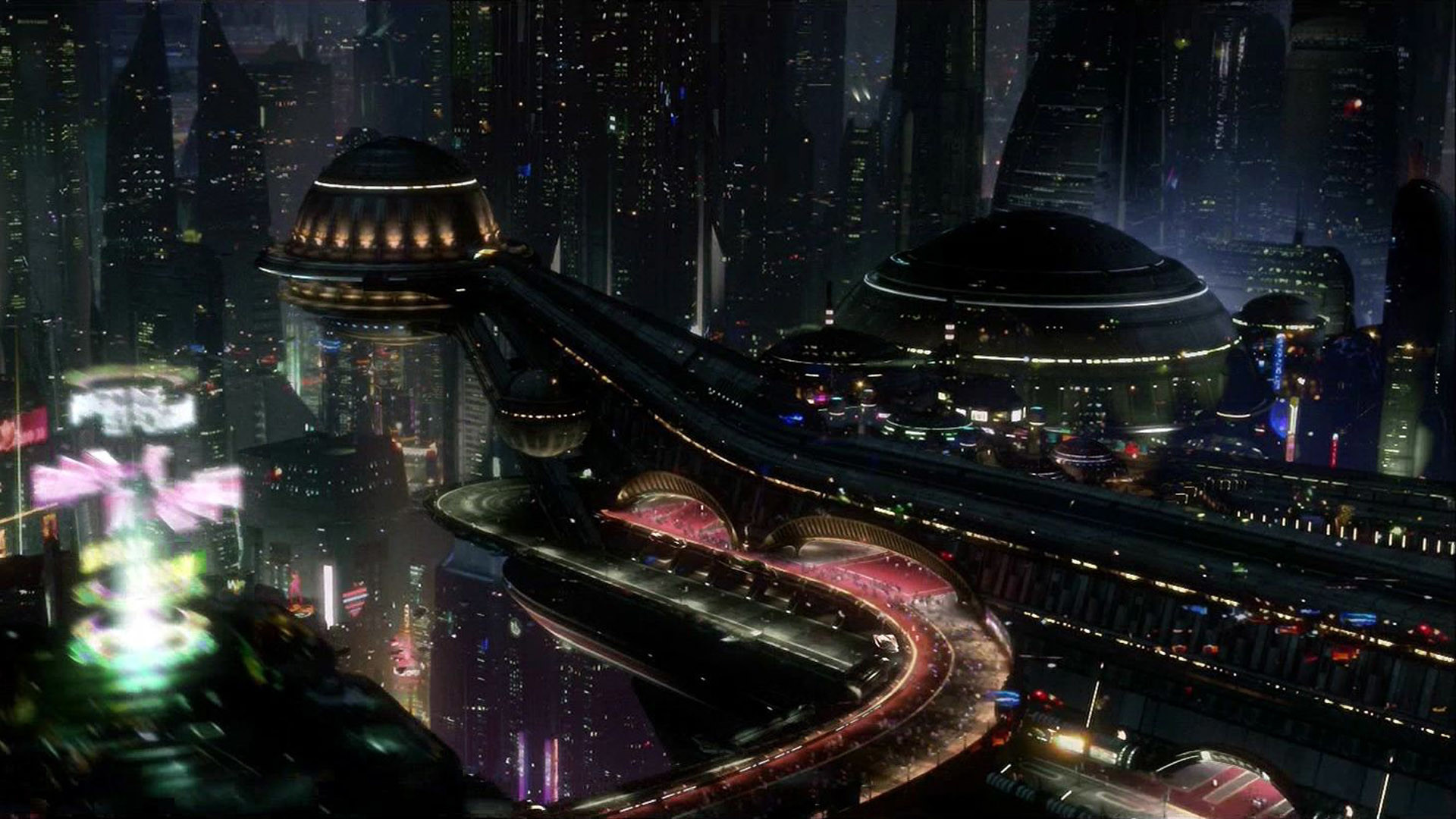 Città futuristica, Notte, Neon, Grattacieli, Cyberpunk, Full HD, sfondo per PC e portatile