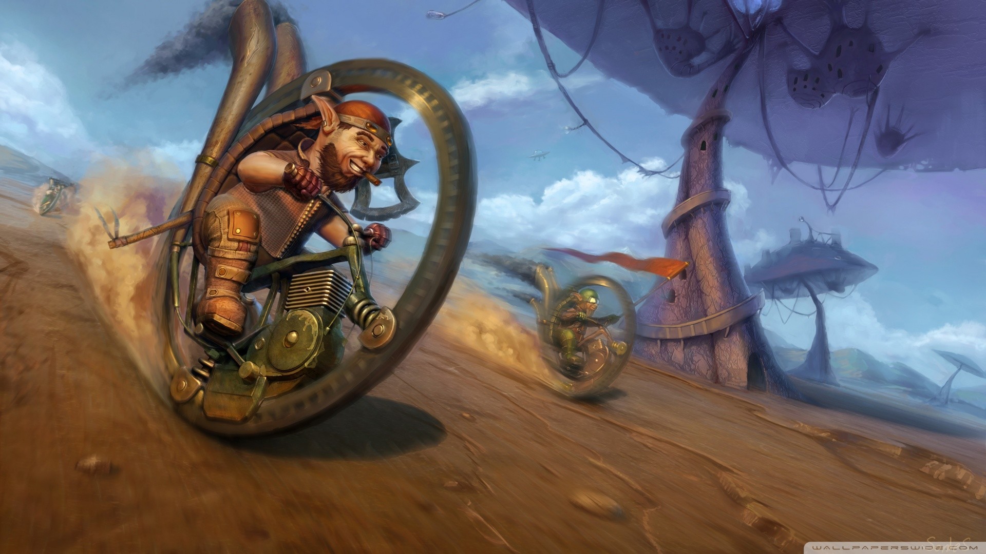 Monociclo, Steampunk, Gara, Arte fantasy, Full HD, sfondo per PC e portatile