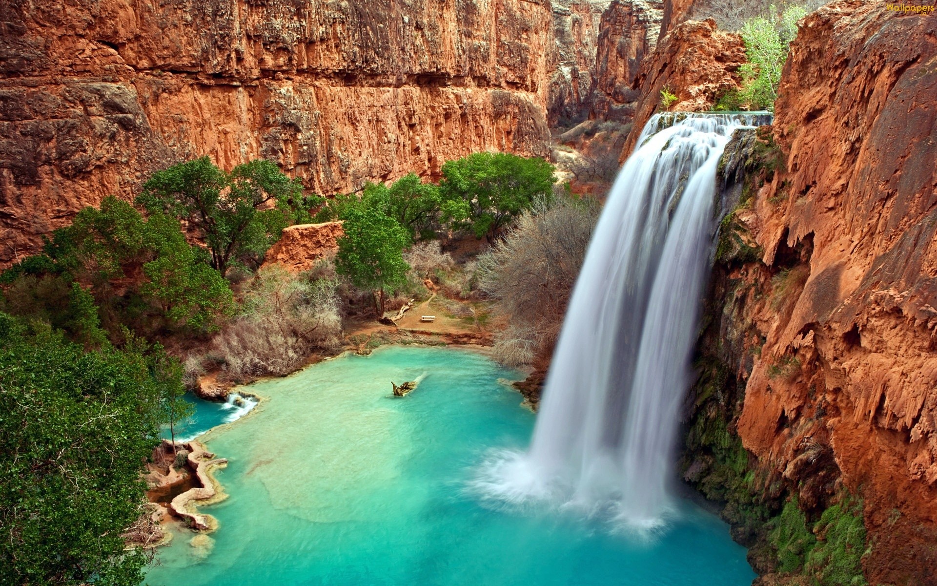 Havasu Falls, Grand Canyon, Arizona, Cascata, Acqua turchese, Full HD, wallpaper per PC