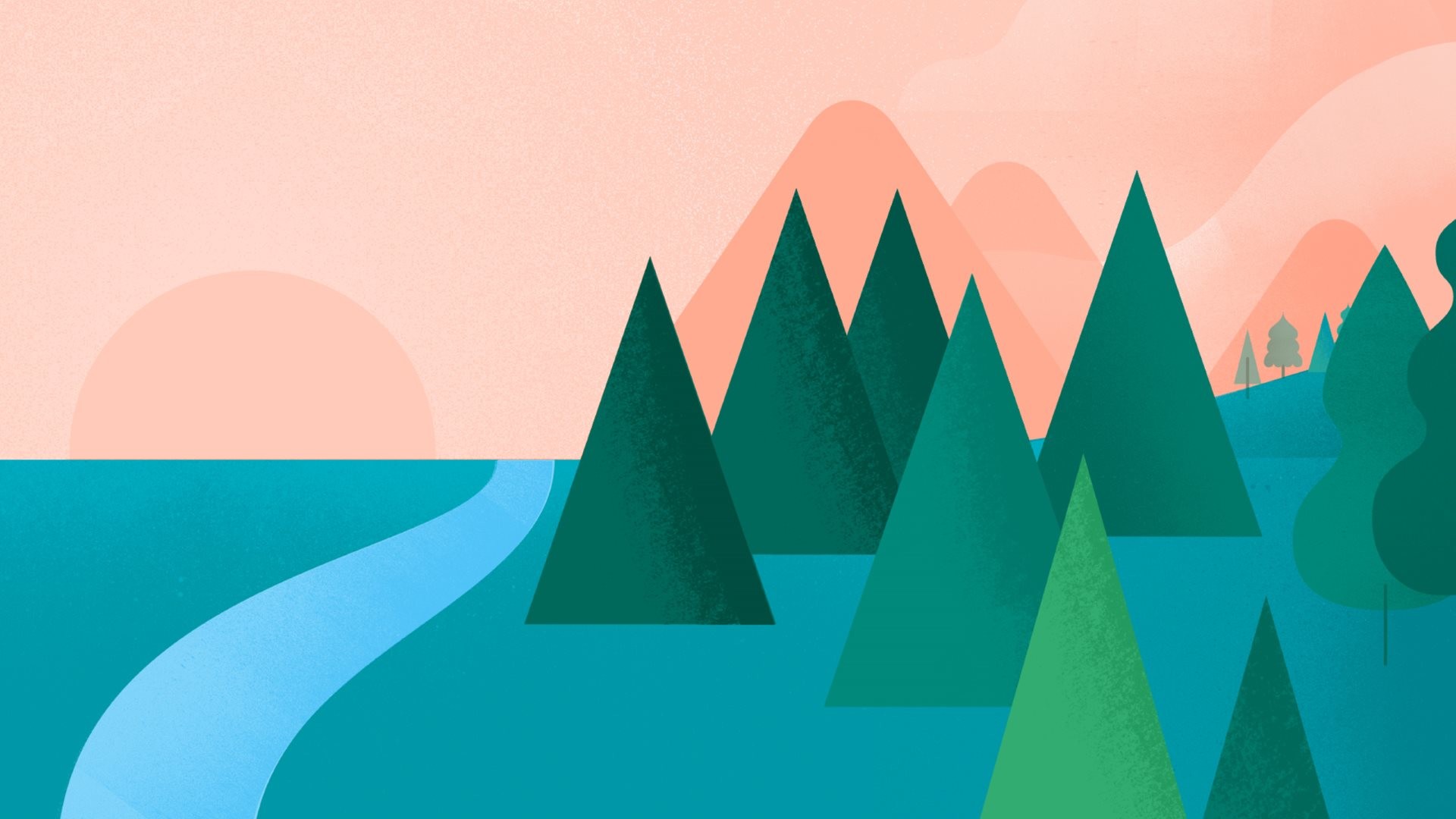 Flat design, Alberi, Fiume, Montagne, Pesca, Full HD 1080p, sfondo desktop