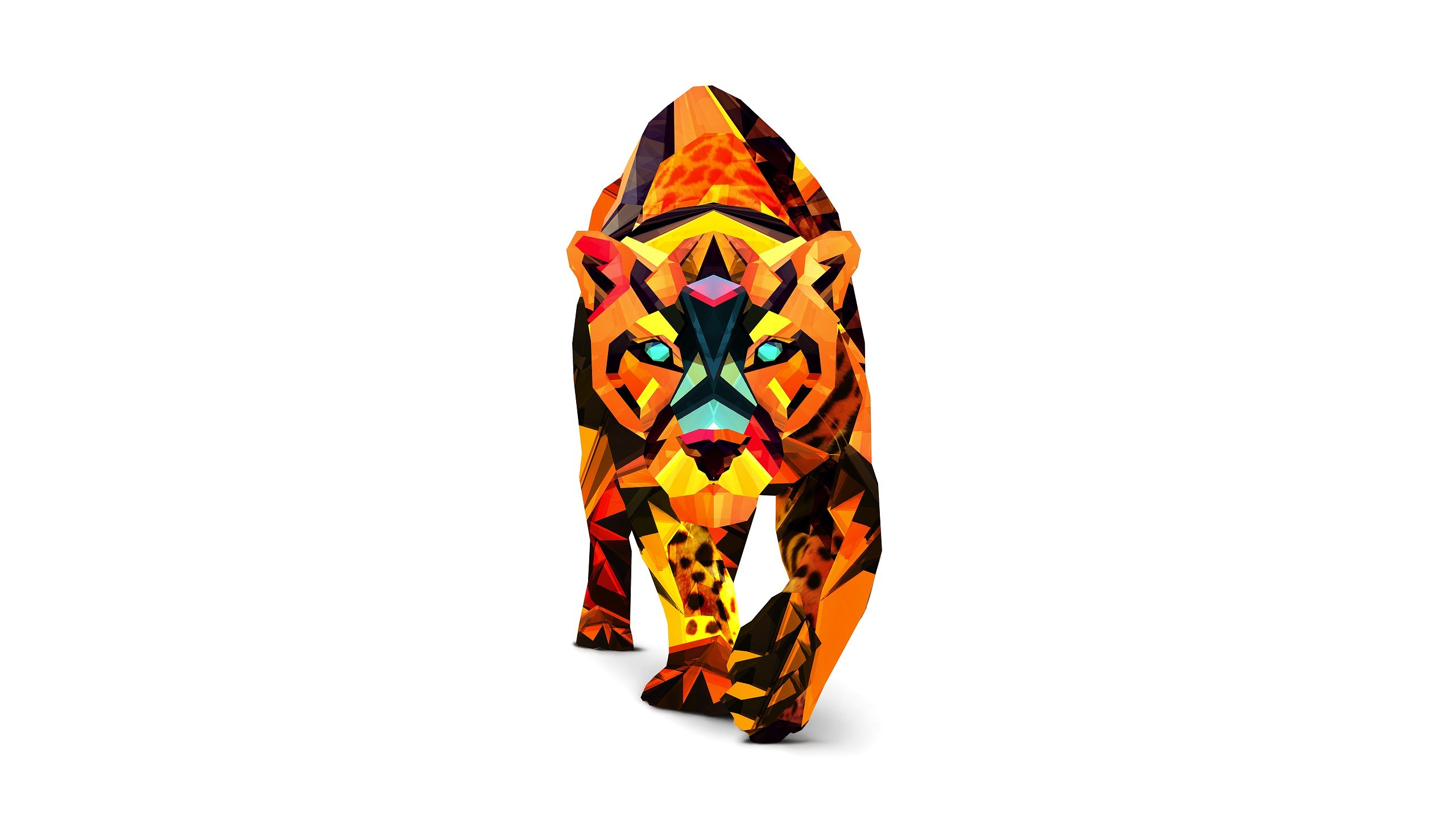 Giaguaro, Low poly, Felino, Sfondo bianco, 2K, wallpaper per portatile