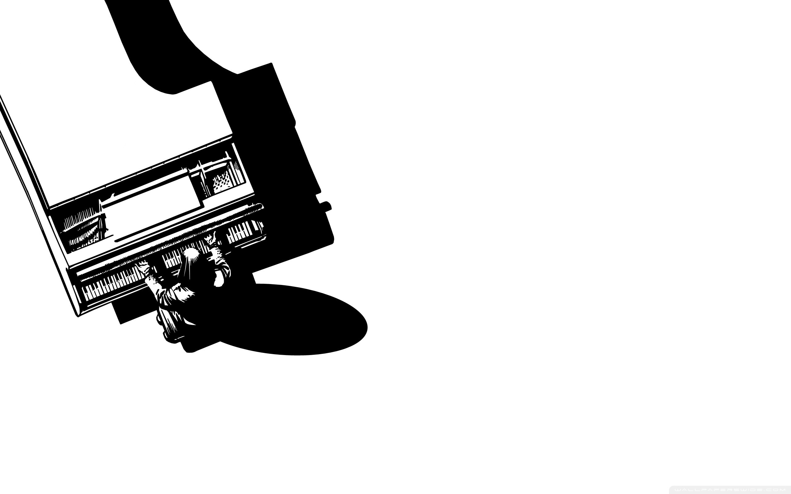 Pianoforte, Silhouette, Bianco e nero, Grafica, 16:10 2K, sfondo widescreen
