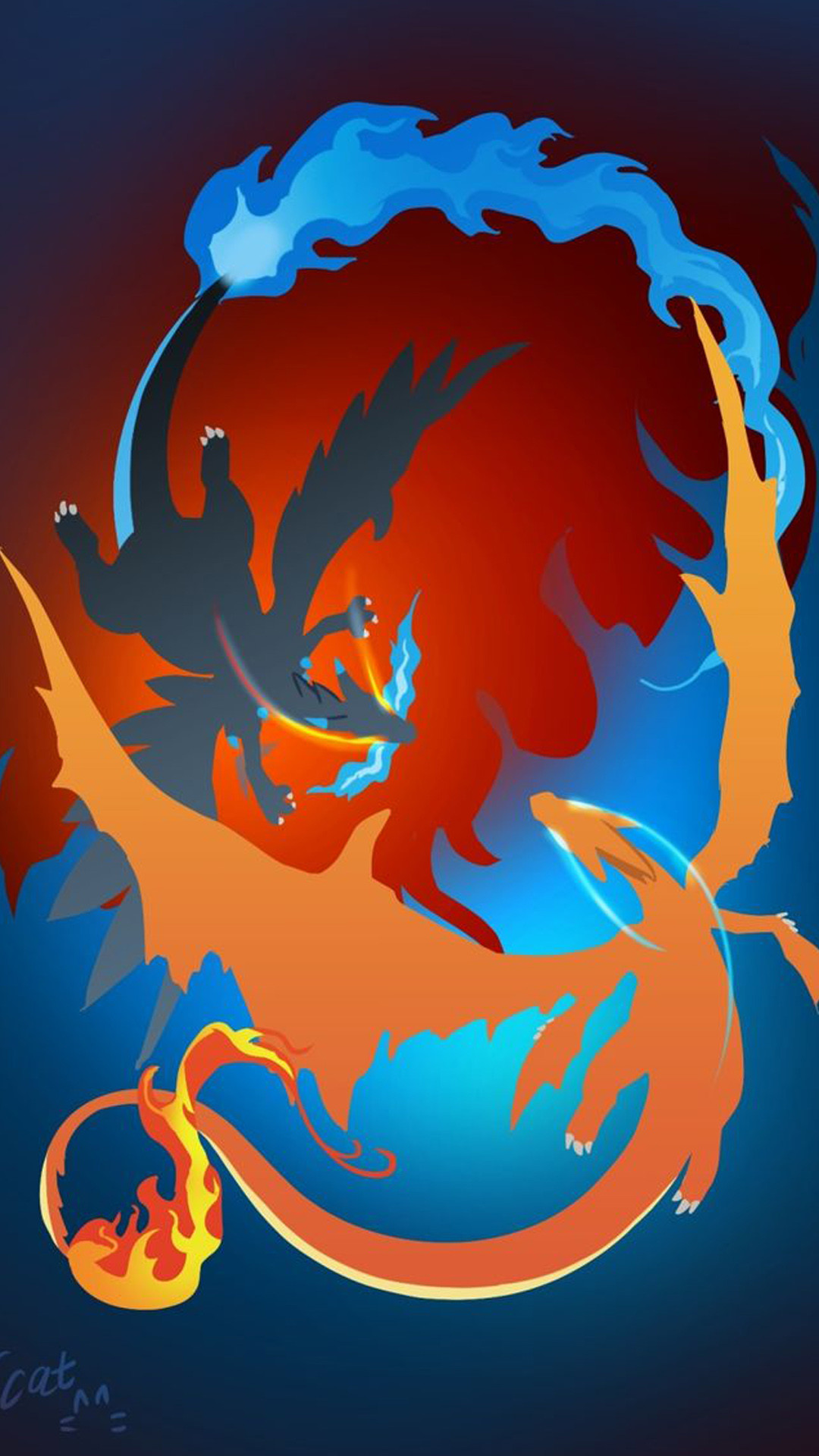 Charizard, Pokémon, Fuoco, Illustrazione, sfondo iPhone