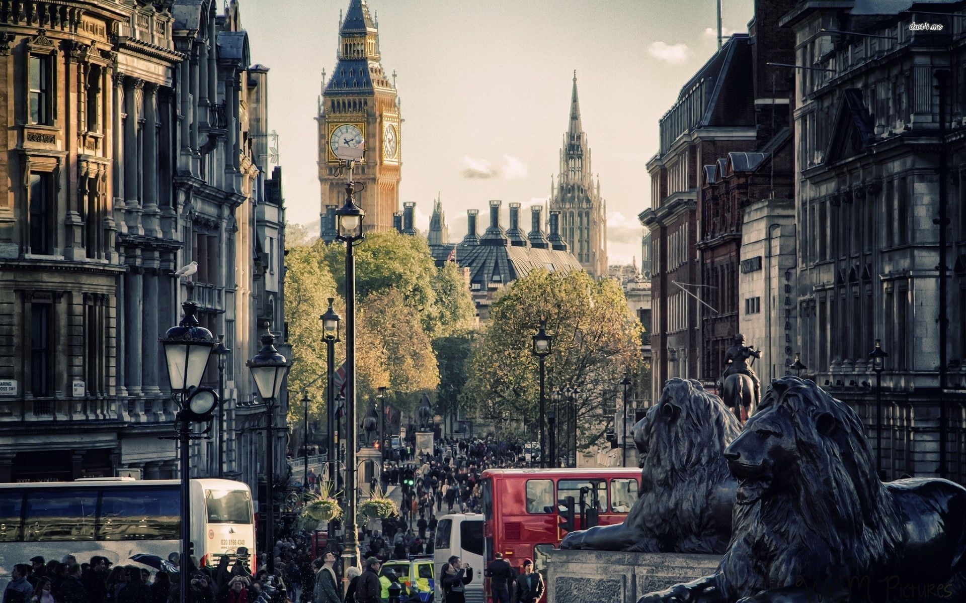 Trafalgar Square, Big Ben, Whitehall, Londra, Leoni, Full HD, sfondo per portatile
