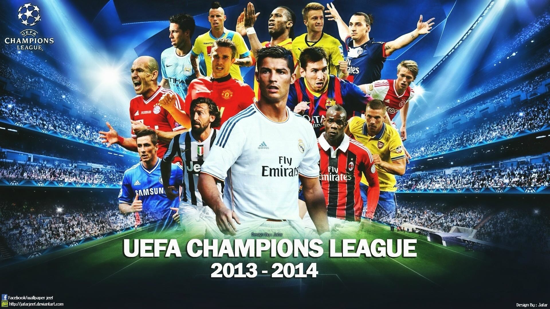 UEFA Champions League 2013-2014, Cristiano Ronaldo, Calciatori, Collage, sfondo 16:9 Full HD