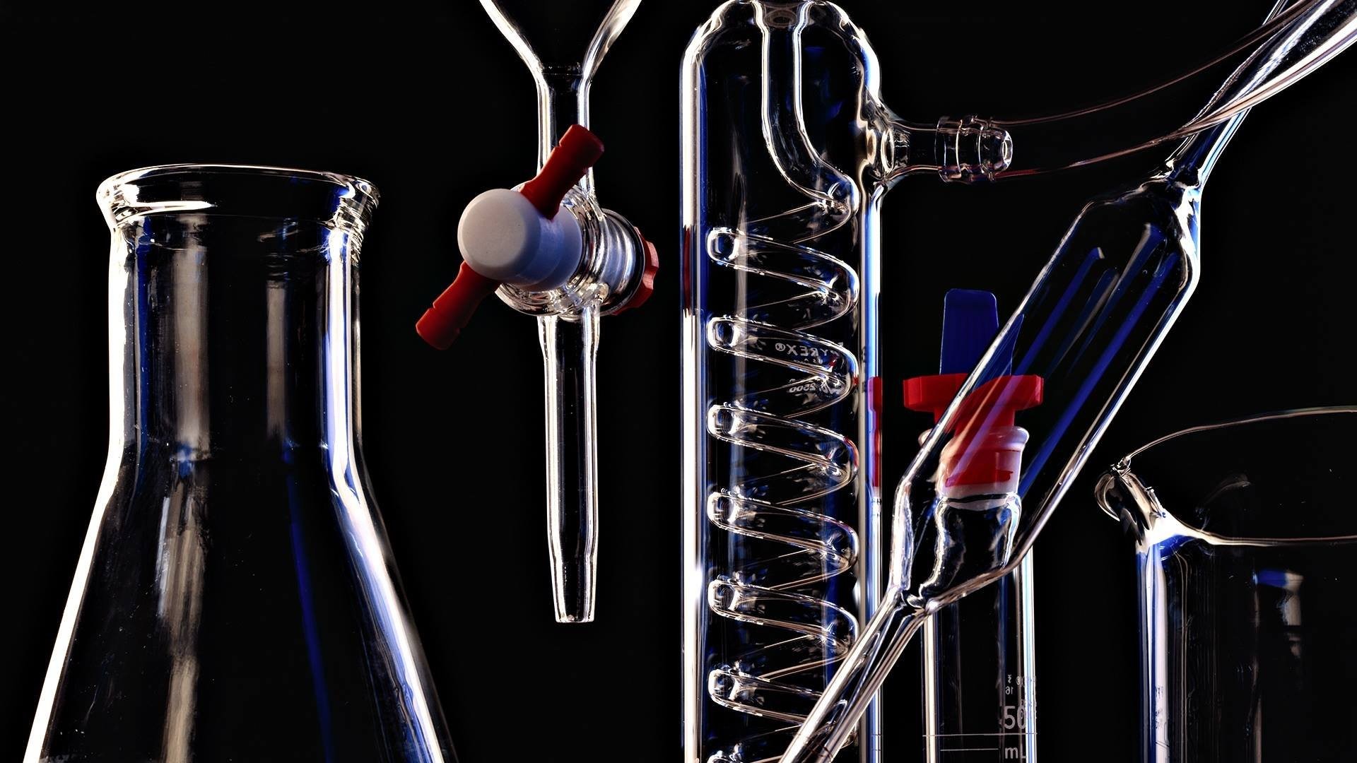 Vetreria da laboratorio, Beuta, Chimica, Sfondo nero, Full HD, wallpaper per portatile