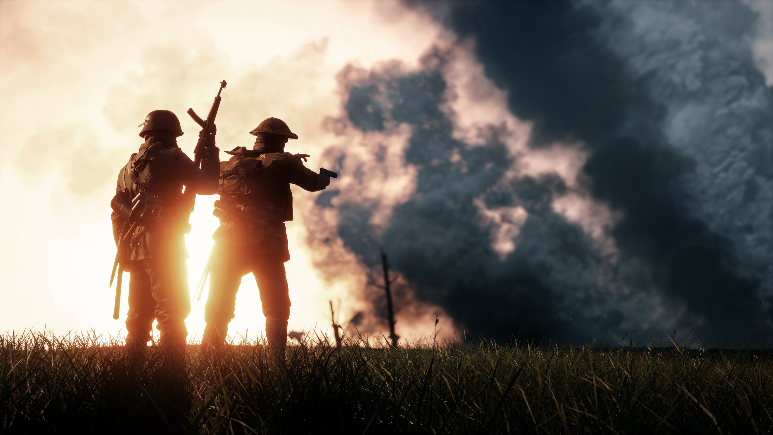 Battlefield 1, Soldati, Controluce, Fumo nero, Prima guerra mondiale, sfondo 2K per portatile