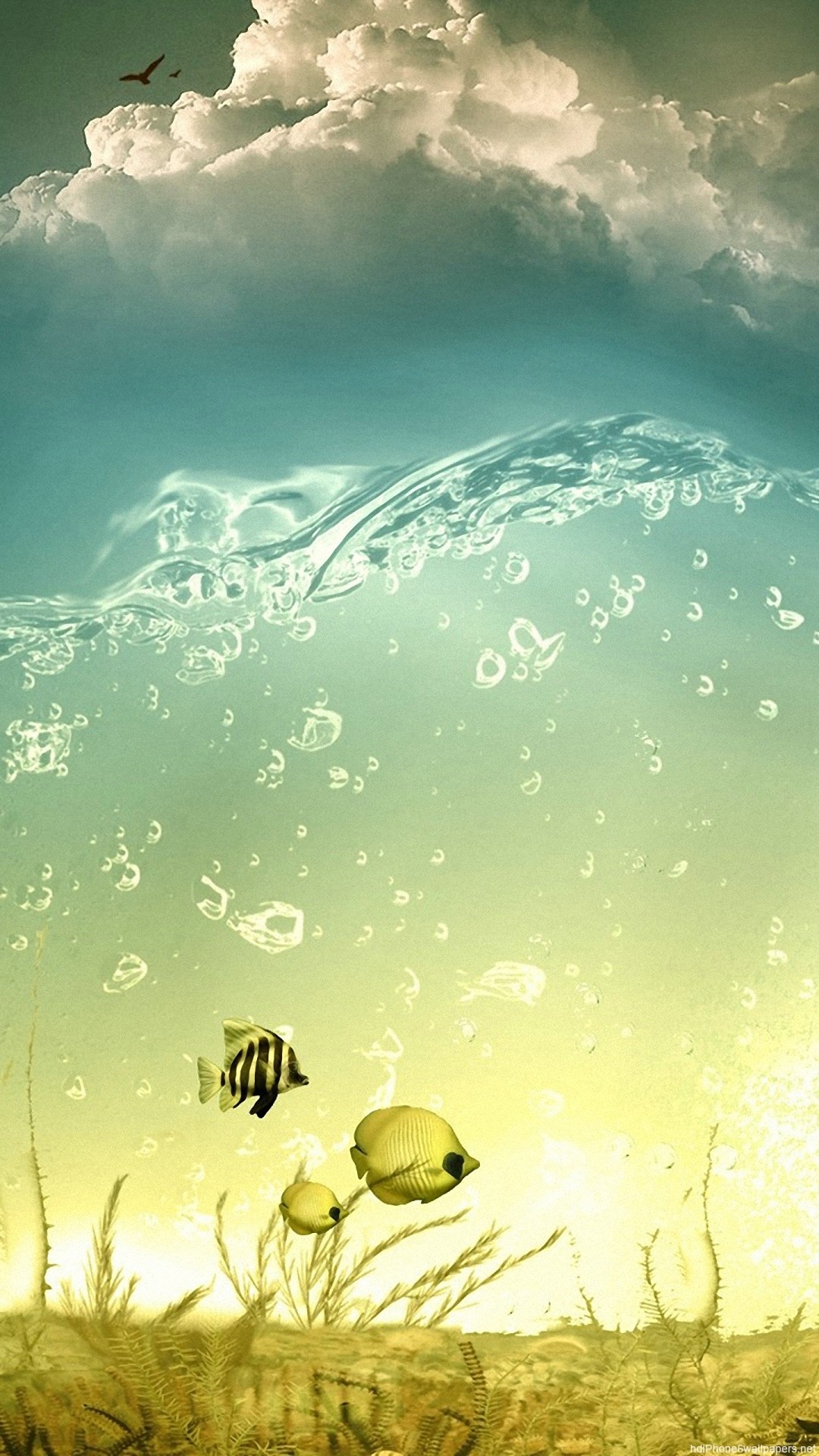 Pesci, Sott'acqua, Bolle, Arte digitale, schermata Home iPhone 6