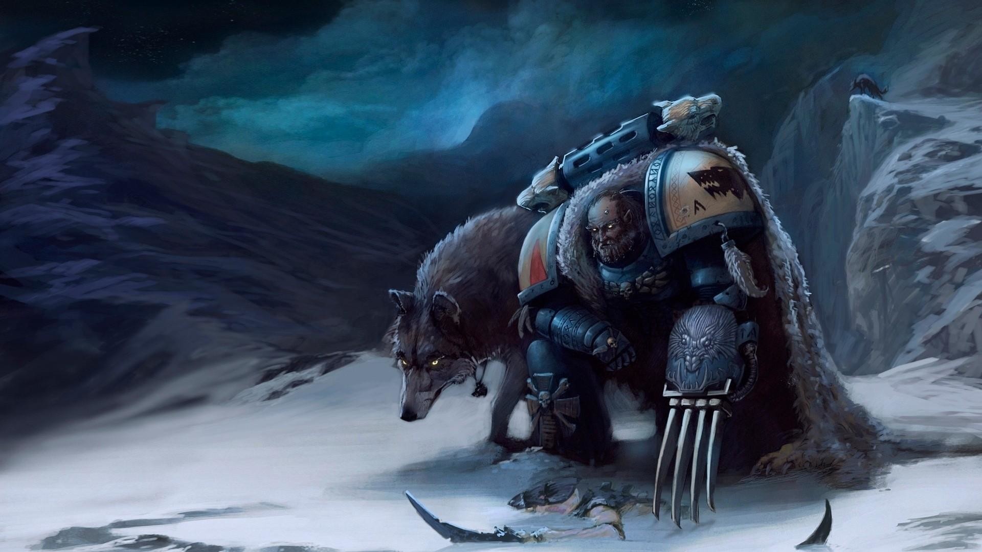 Space Wolves, Warhammer 40.000, Lupo, Space Marine, Neve, 1920x1080, sfondo per PC
