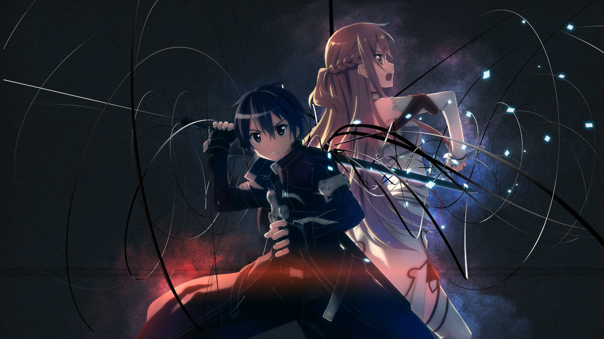 Kirito, Asuna, Sword Art Online, Spazio, 1920x1080, sfondo per PC