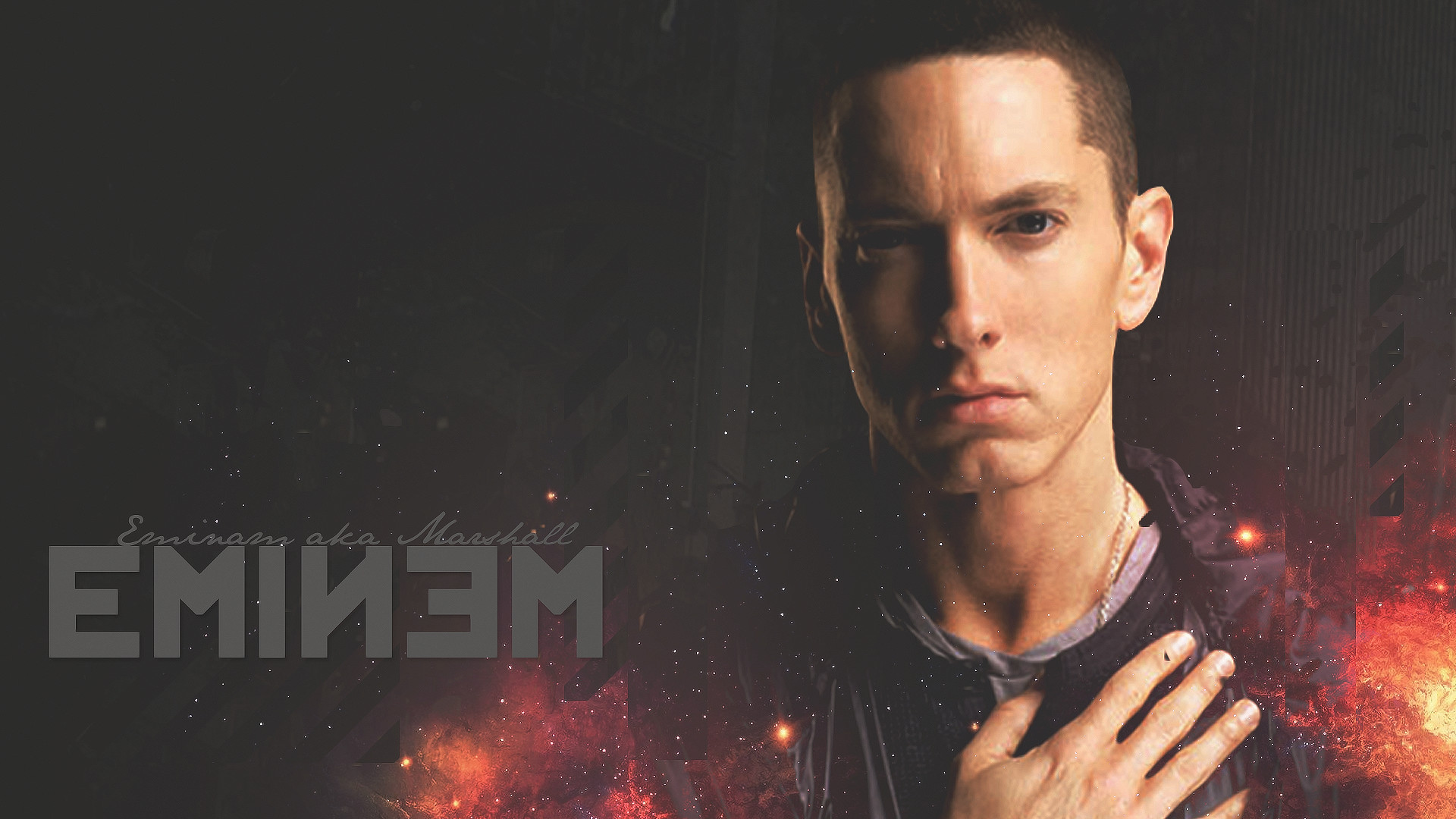 Eminem, Logo, Scintille, Toni scuri, Full HD, sfondo per PC e portatile