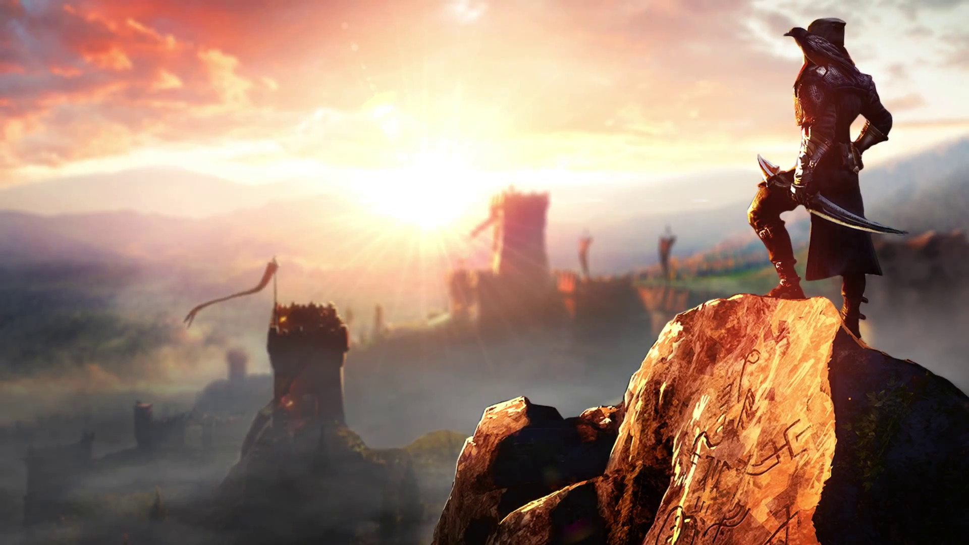 Dragon Age: Inquisition, Guerriero, Tramonto, Rovine, 1920x1080, immagine di sfondo
