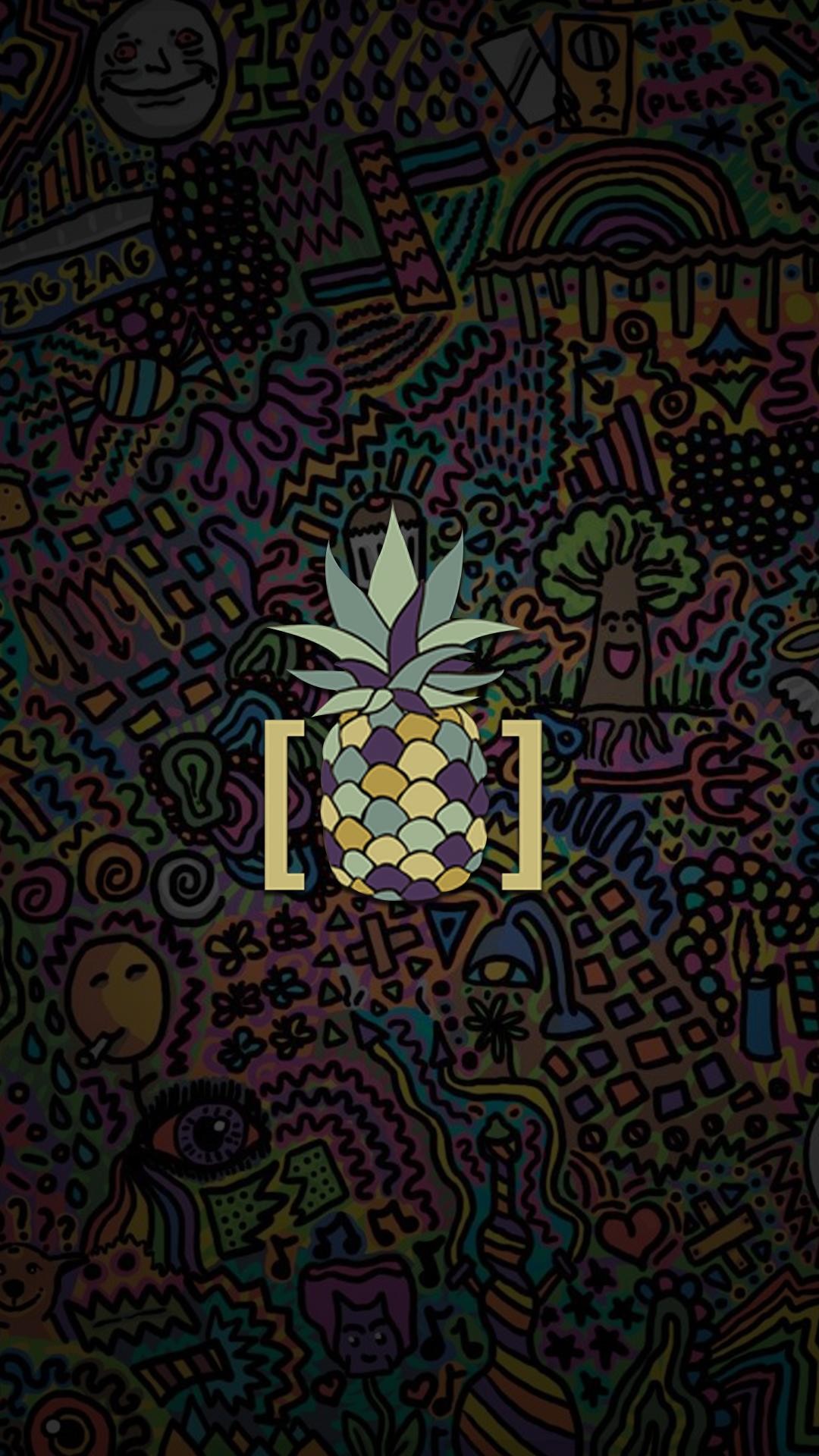 Ananas, Doodle, Sfondo scuro, schermata Home del cellulare