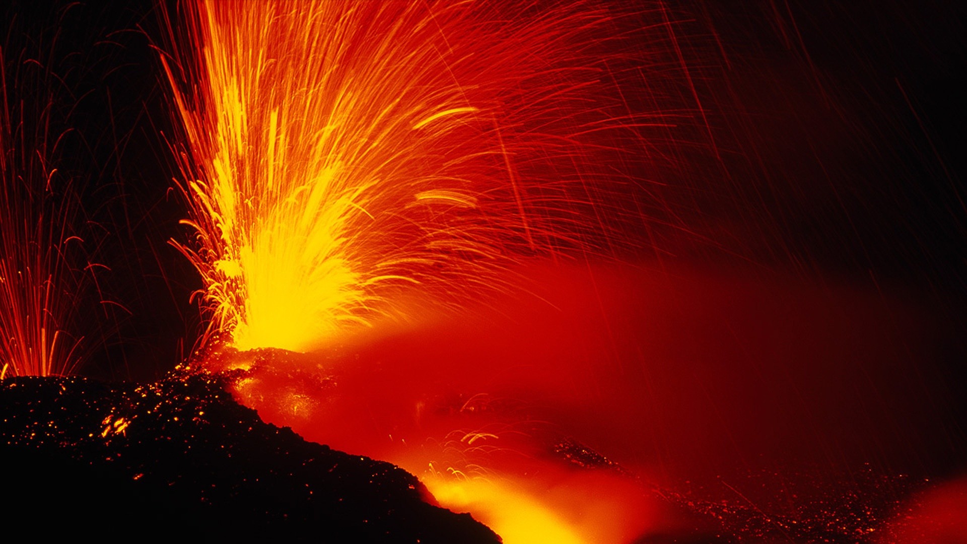 Eruzione vulcanica, Lava, Vulcano, Notte, Full HD, wallpaper per PC