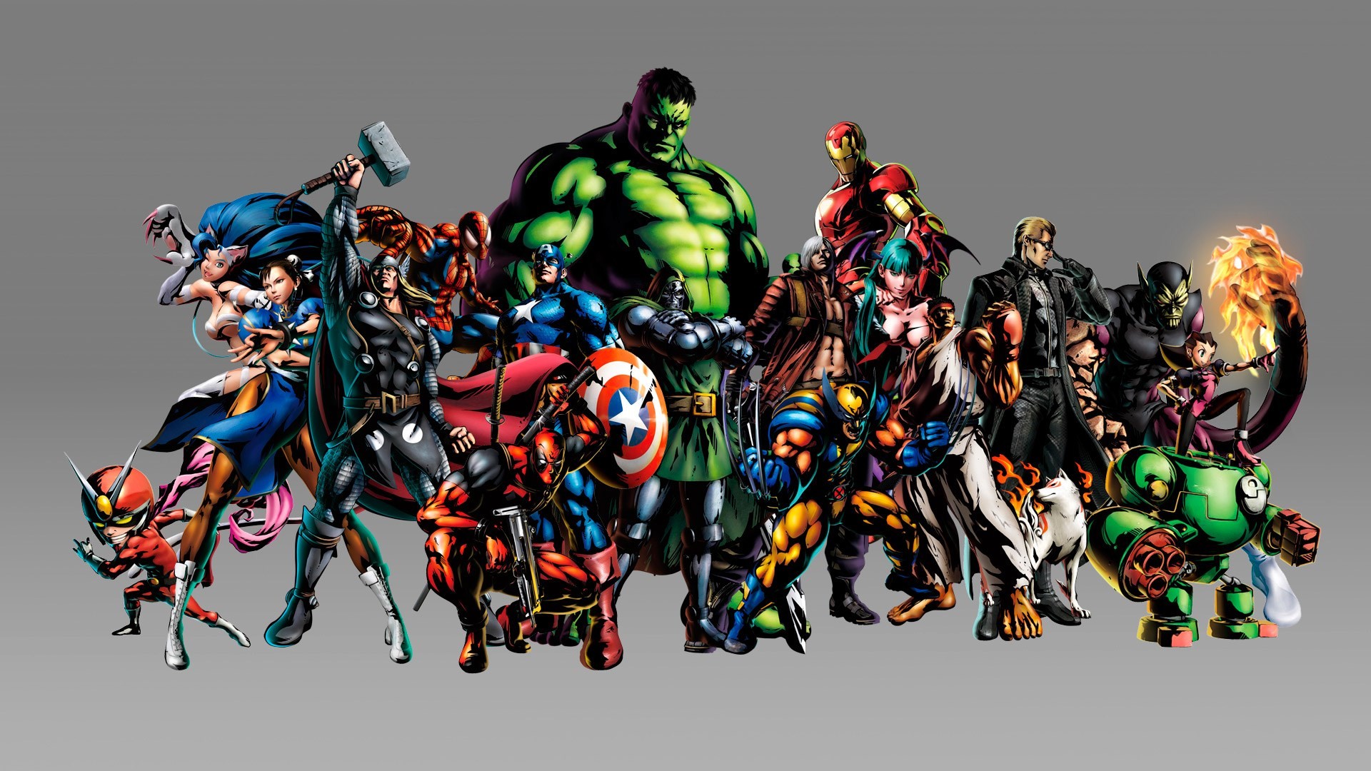 Marvel Comics, Hulk, Capitan America, Wolverine, Supereroi, Sfondo grigio, wallpaper Windows 11
