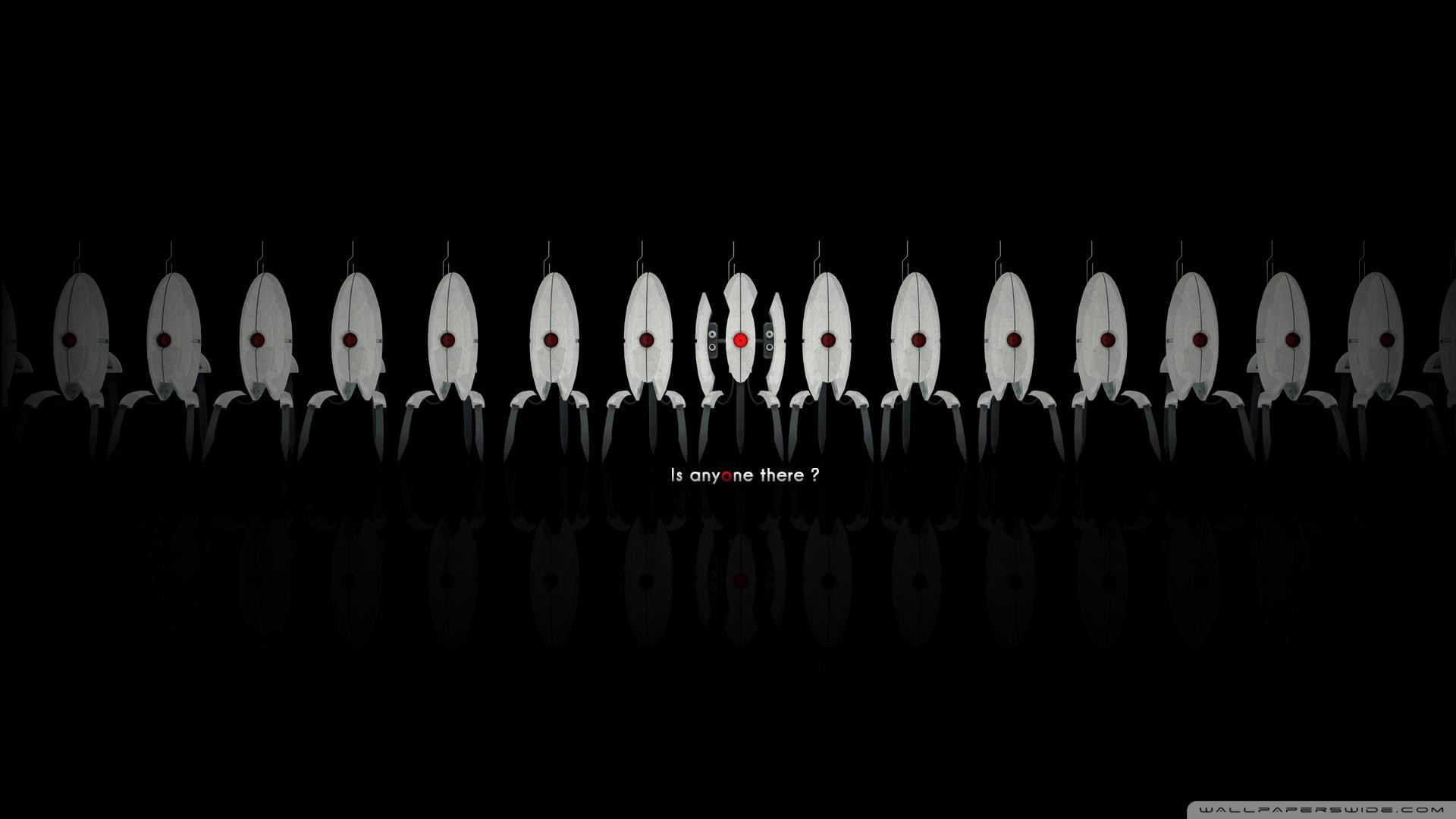 Portal, Torrette, Is anyone there?, Sfondo nero, Full HD, wallpaper per computer