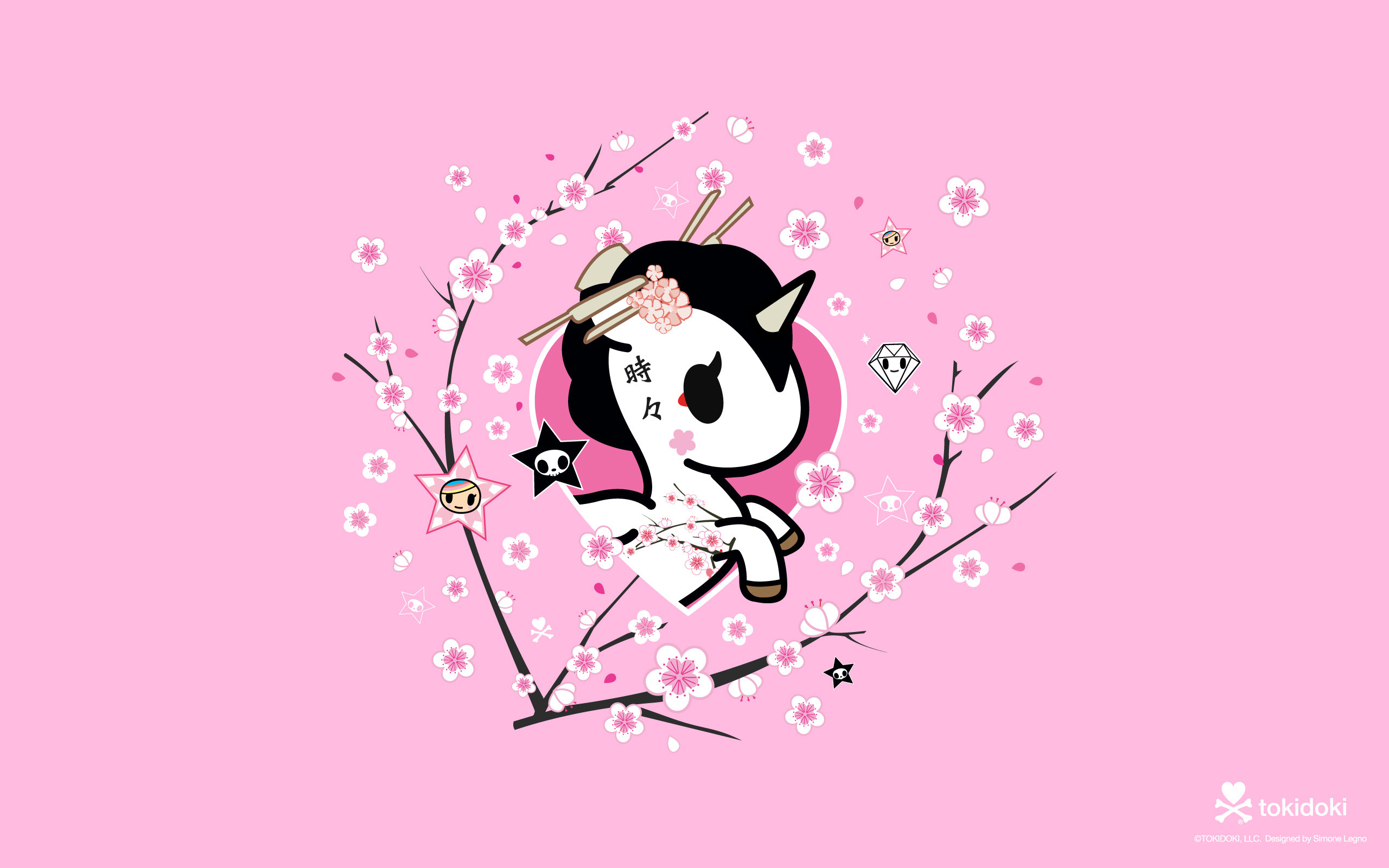 Tokidoki, Unicorno, Fiori di ciliegio, Rosa, 2560x1600, sfondo per PC