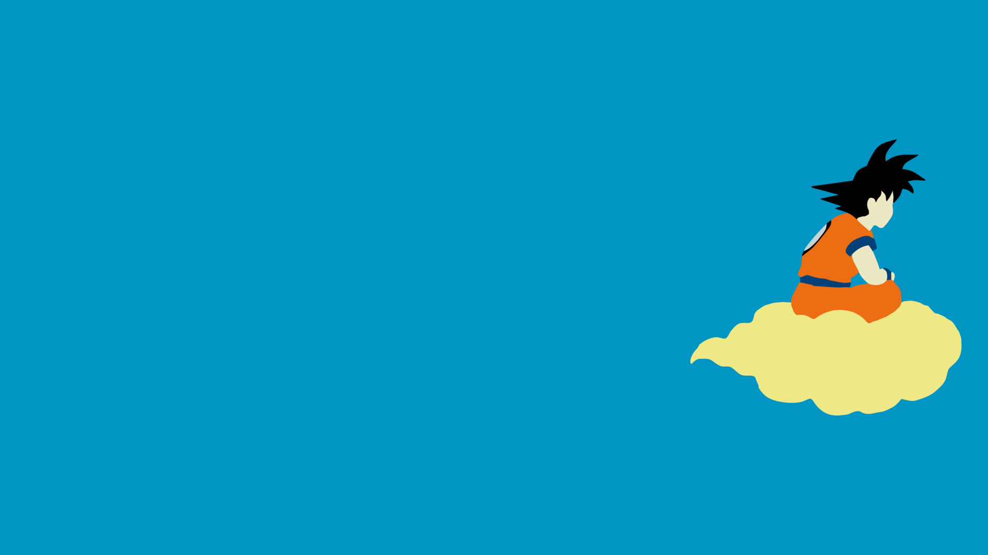 Goku, Nuvola Speedy, Minimalista, Sfondo blu, 16:9 Full HD, wallpaper widescreen