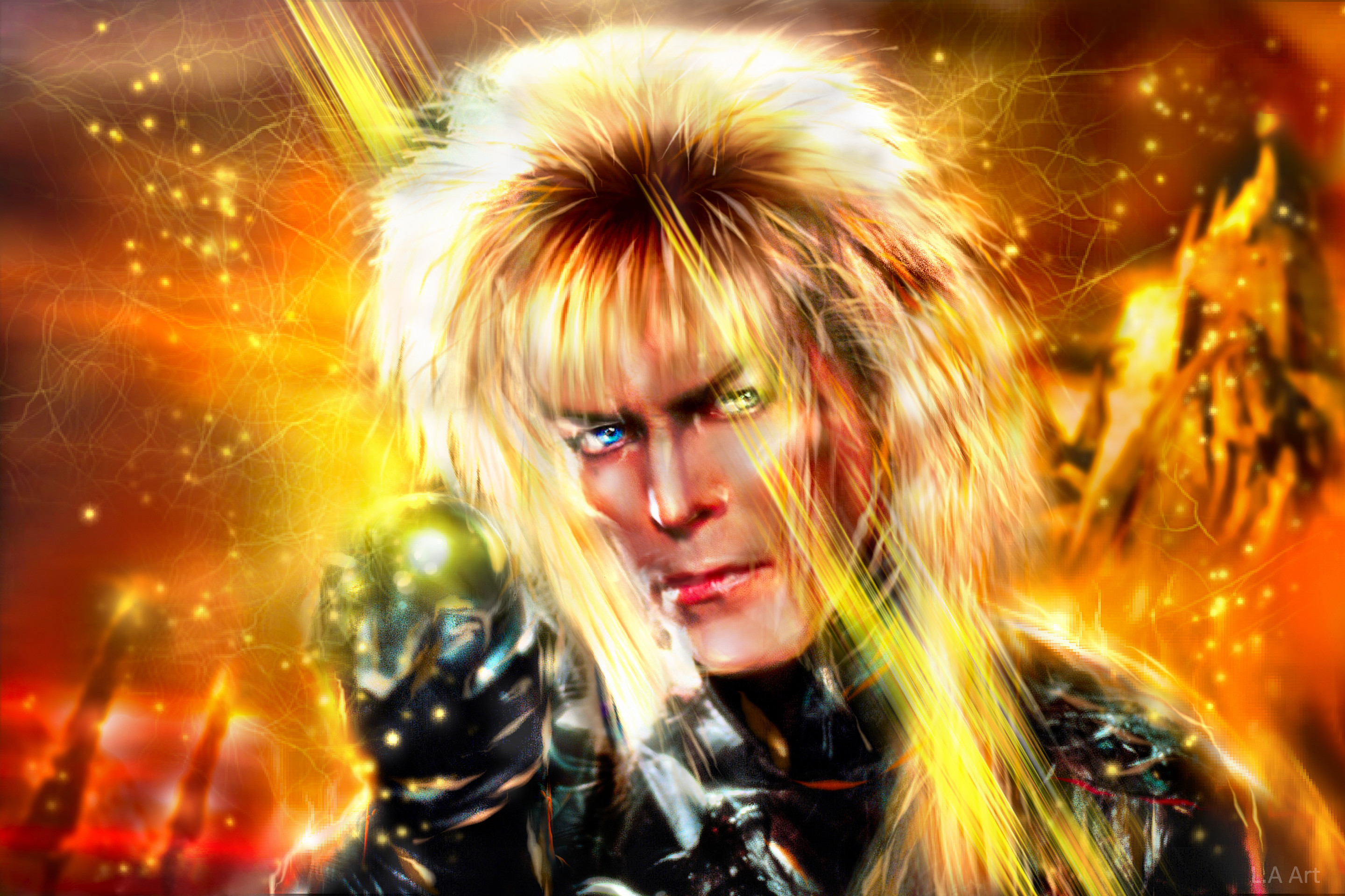David Bowie, Jareth, Labyrinth - Dove tutto è possibile, Arte digitale, Fuoco, sfondo 2K