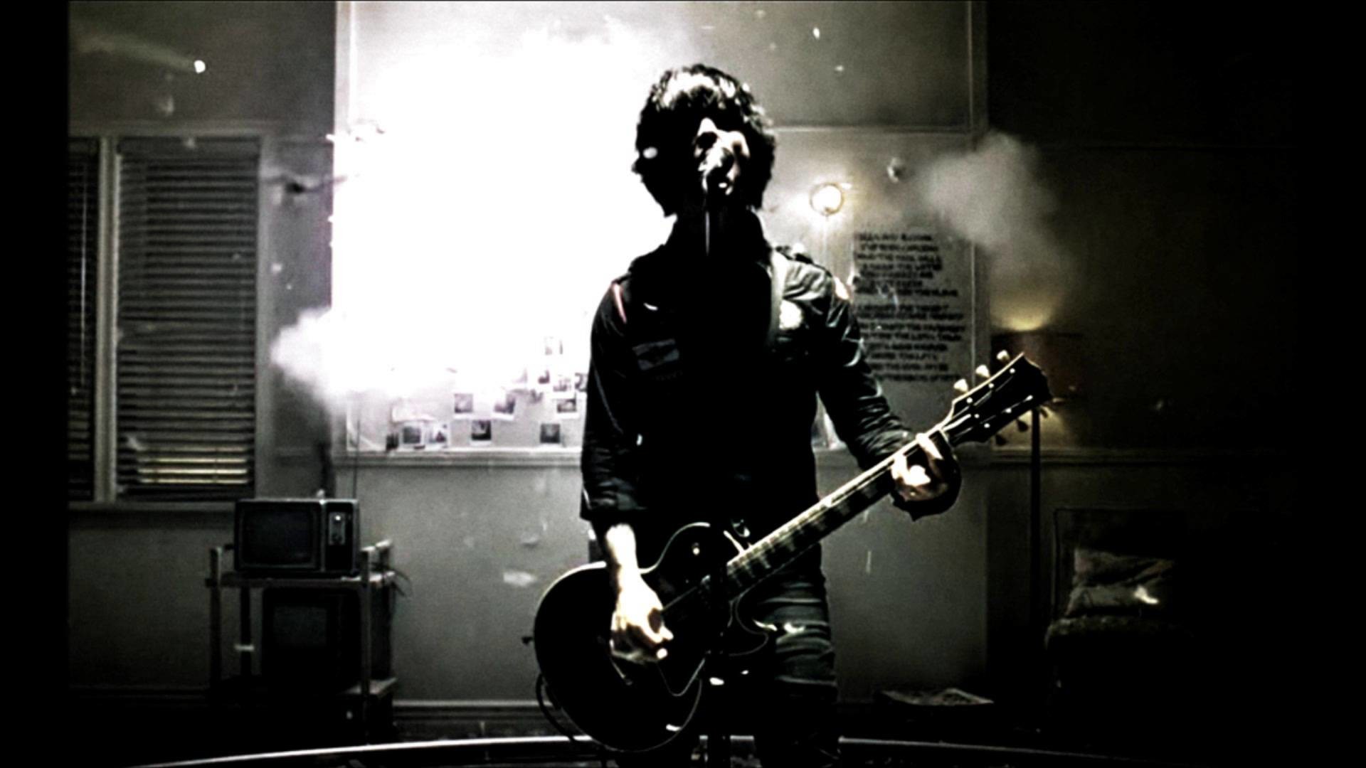 Billie Joe Armstrong, Green Day, Chitarra, Bianco e nero, Full HD, sfondo Windows 11