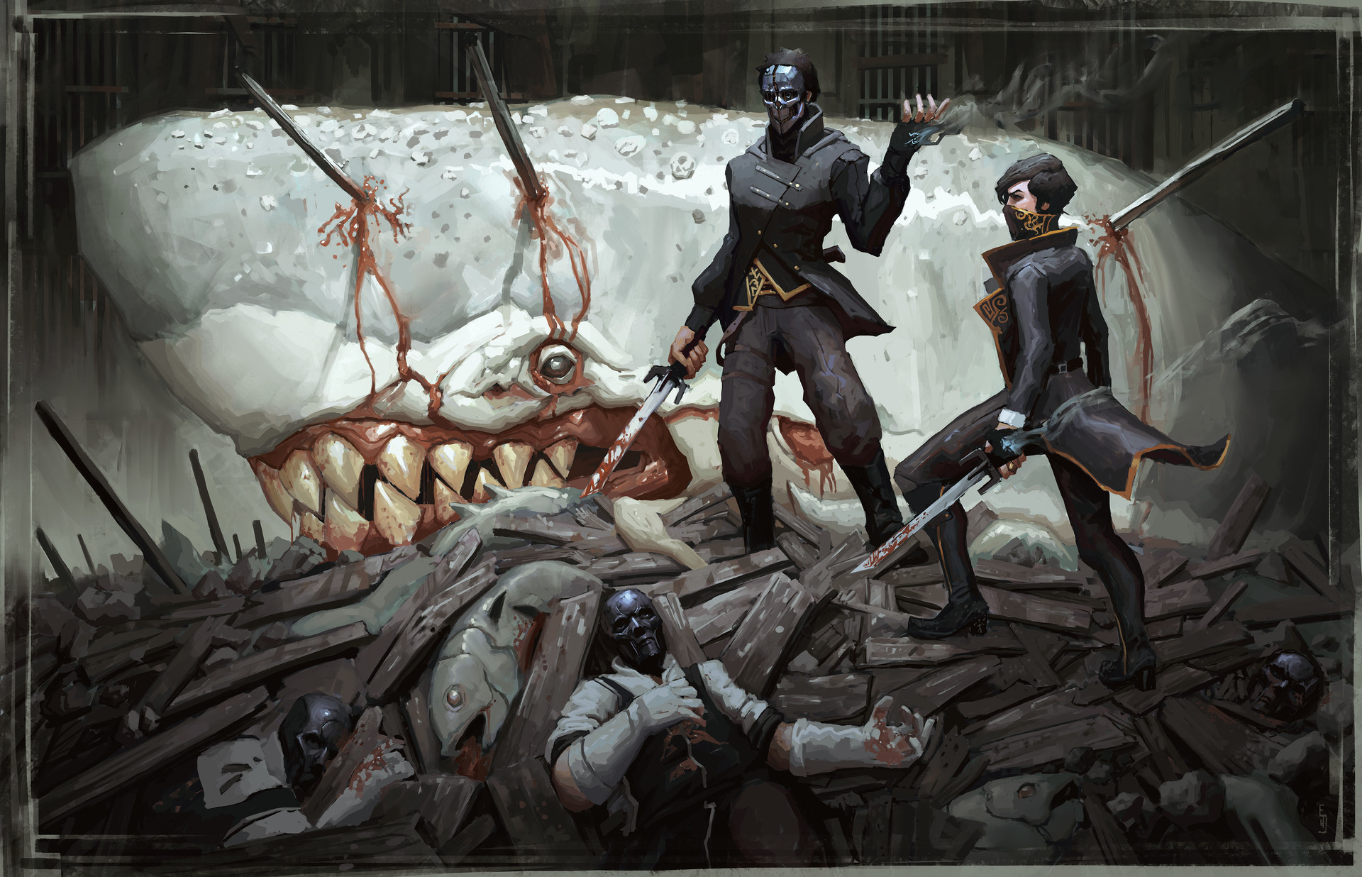 Emily Kaldwin, Corvo Attano, Dishonored 2, Balena, Arte concettuale, sfondo per portatile