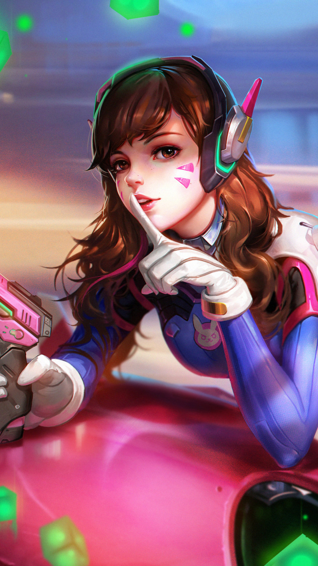 D.Va, Overwatch, Pistola, Fan art, 1080x1920, schermata di blocco iPhone