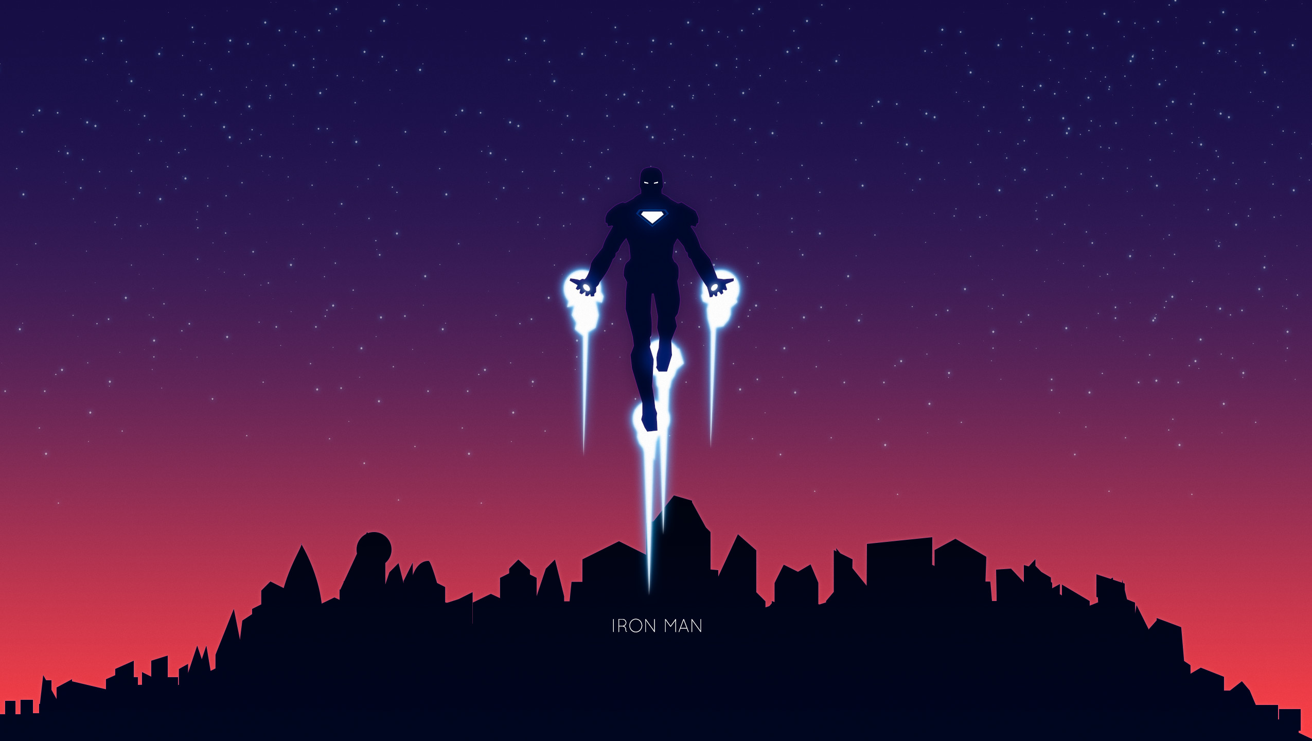 Iron Man, Volo, Silhouette, Cielo stellato, Minimalismo, Full HD, sfondo desktop