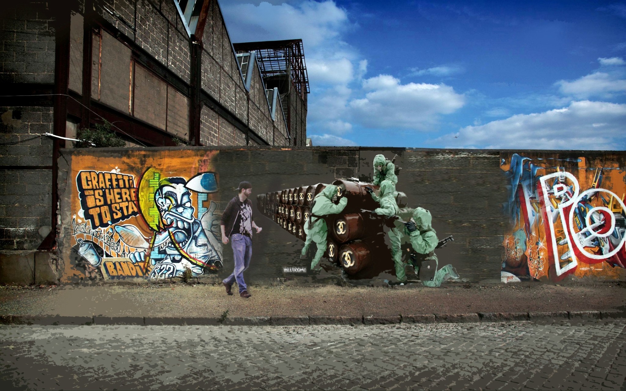Graffiti, Muro, Soldati, Strada, 2048x1280, sfondo MacBook Pro