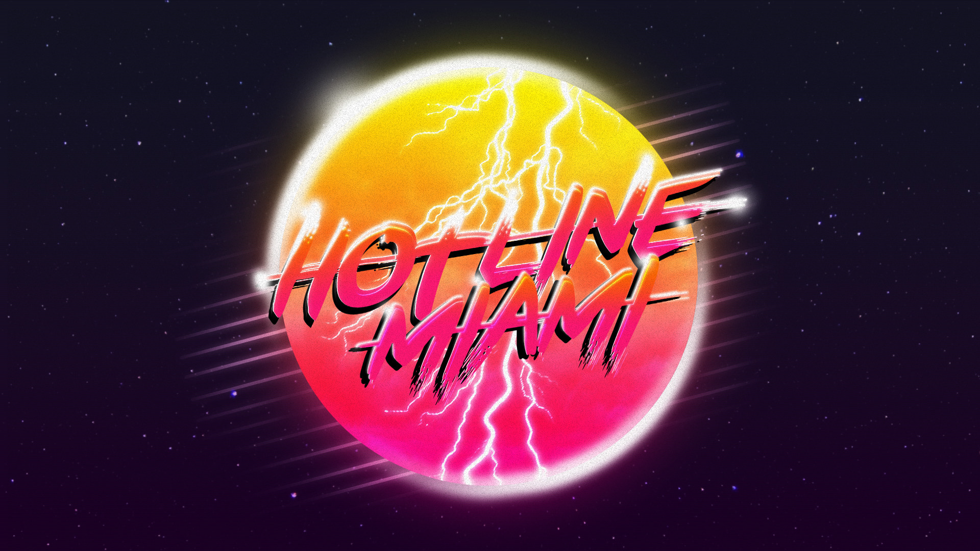 Hotline Miami, Logo, Sole al neon, Fulmini, Retrowave, Full HD, sfondo per PC e portatile