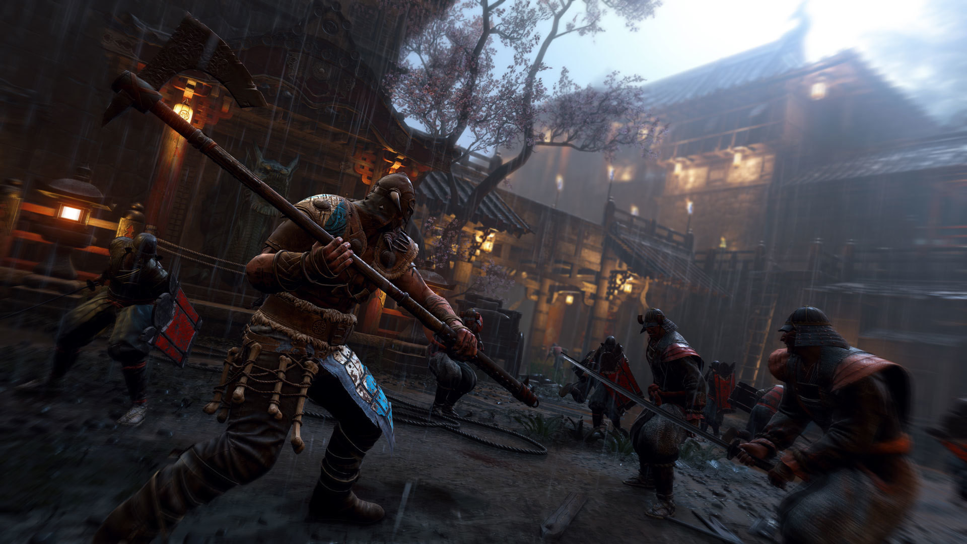 For Honor, Battaglia, Lancia, Villaggio giapponese, Guerrieri, 16:9 Full HD, wallpaper widescreen