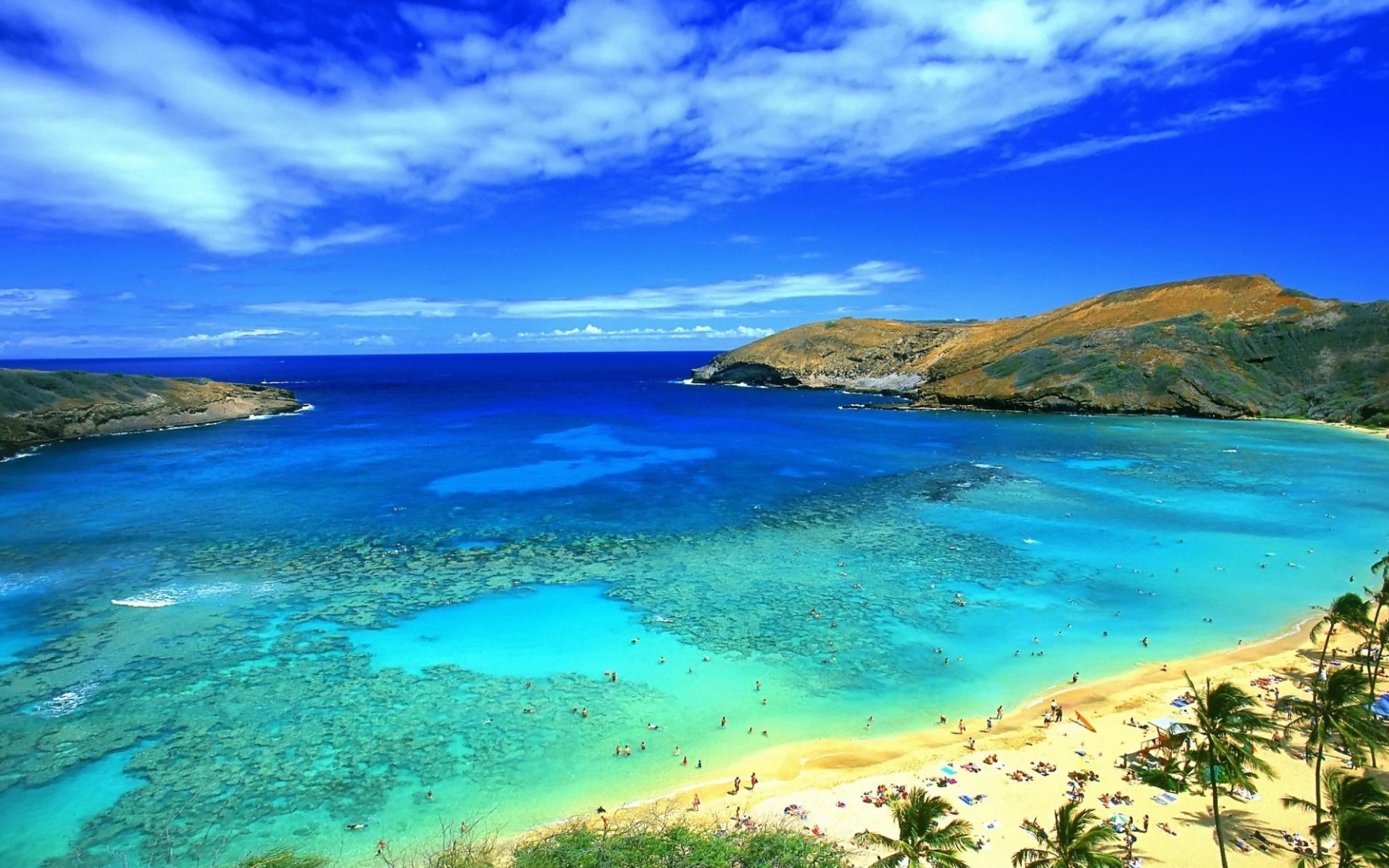 Hanauma Bay, Oahu, Hawaii, Baia, Mare turchese, 2K, wallpaper per computer