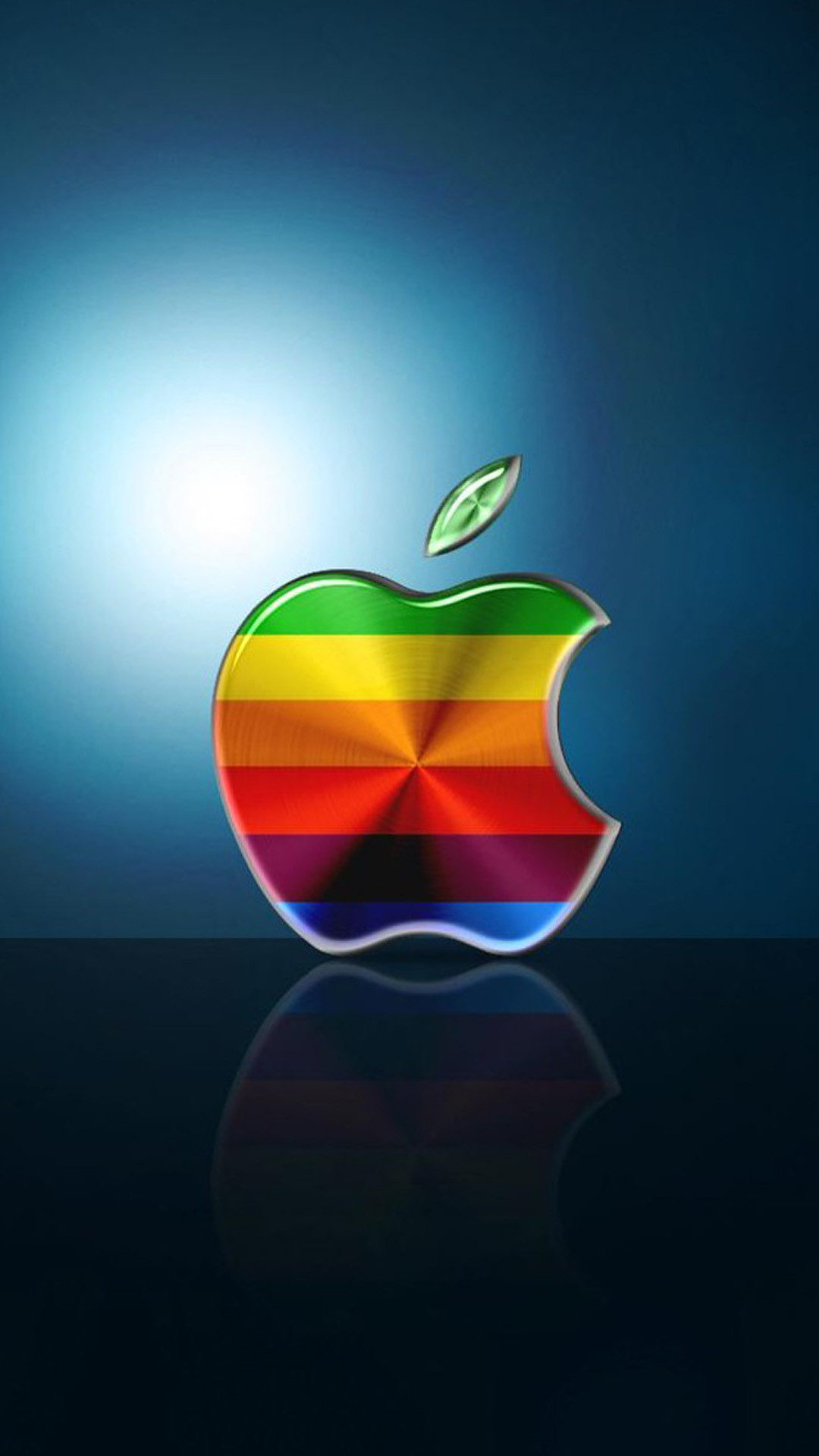 Logo Apple arcobaleno, Riflesso, Blu, Full HD, schermata di blocco del cellulare