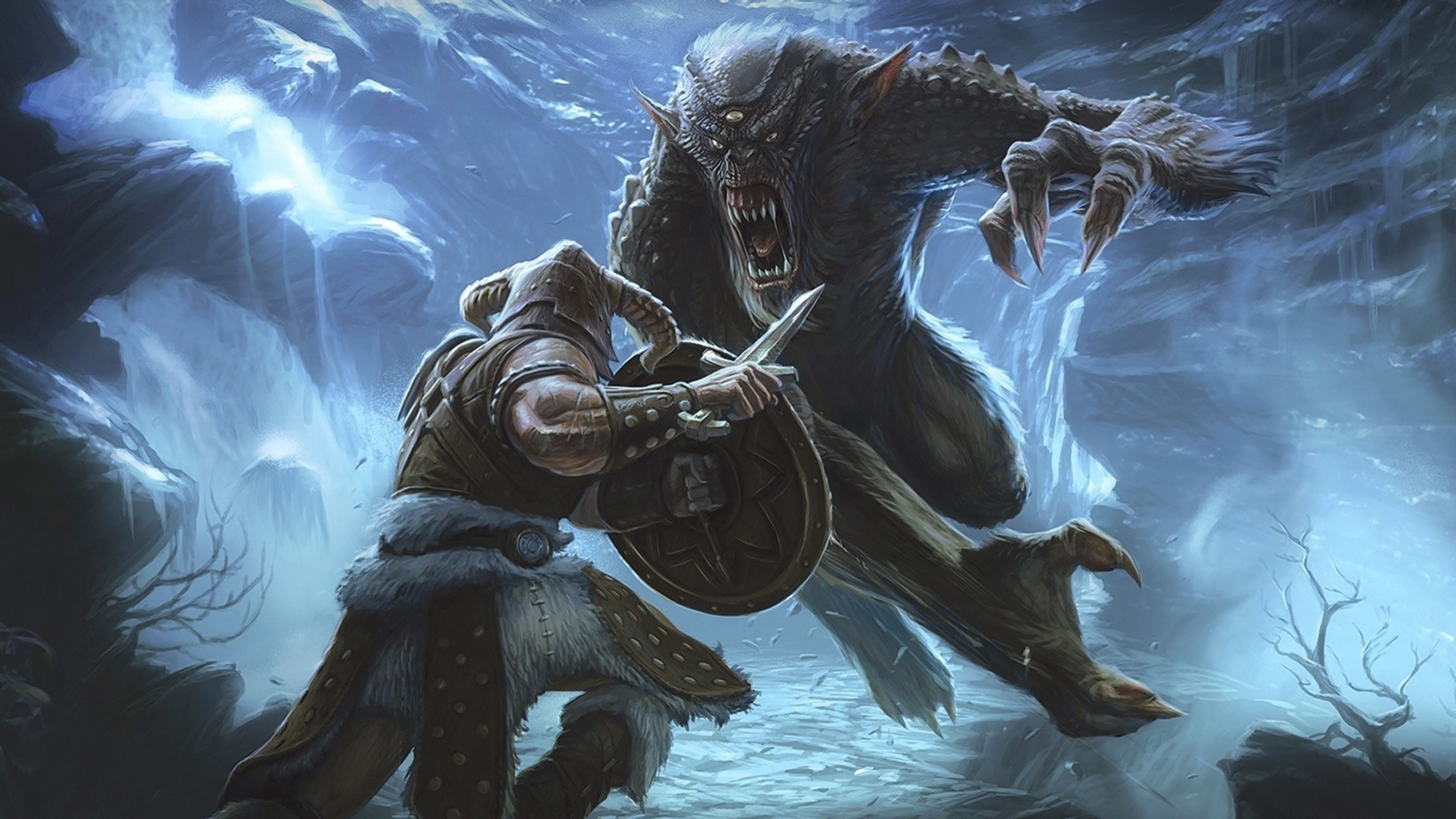 The Elder Scrolls V: Skyrim, Lupo mannaro, Dovahkiin, Combattimento, sfondo 4K per computer