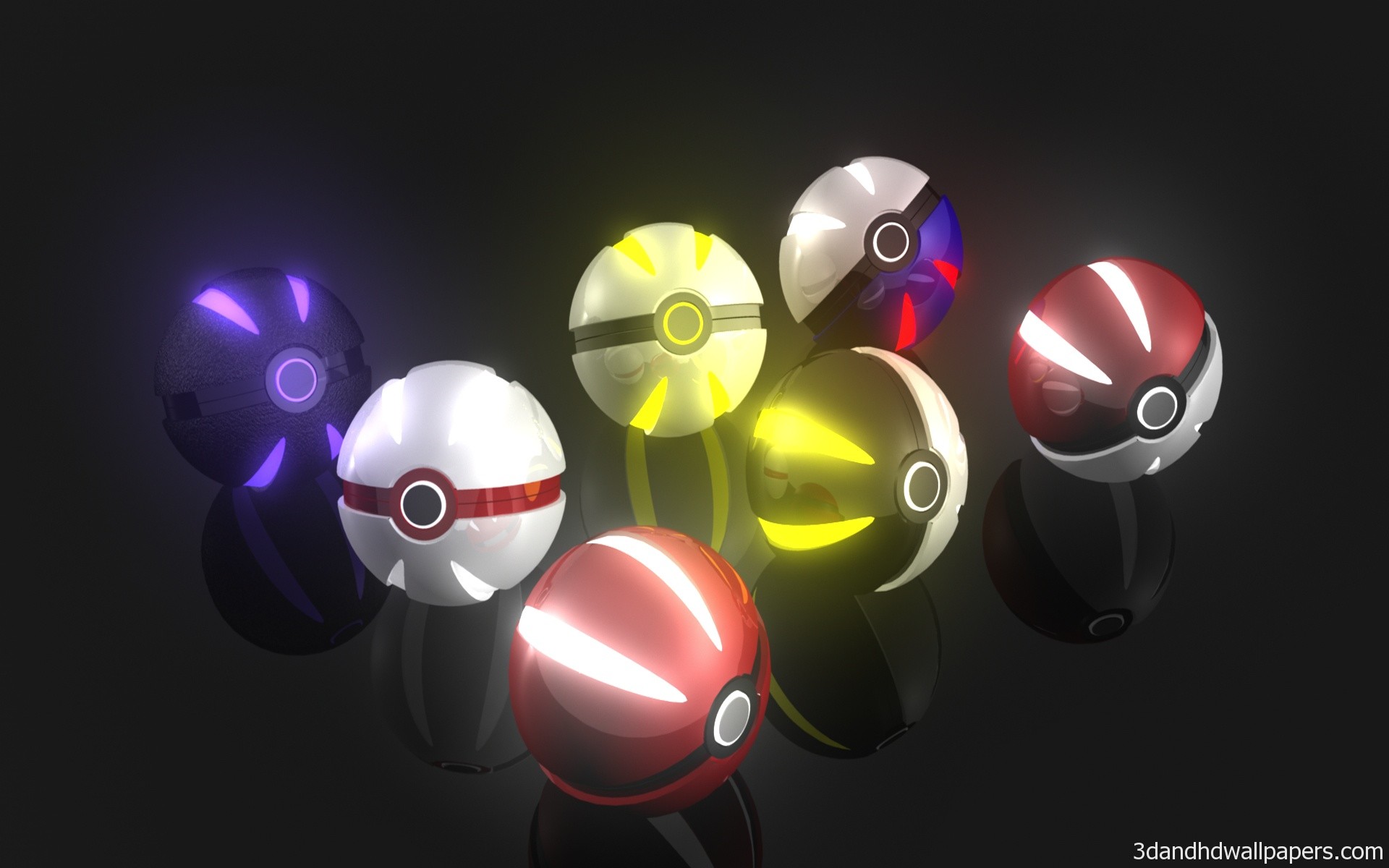 Poké Ball, Master Ball, Pokémon, Neon, 3D, 1920x1200, sfondo MacBook Pro