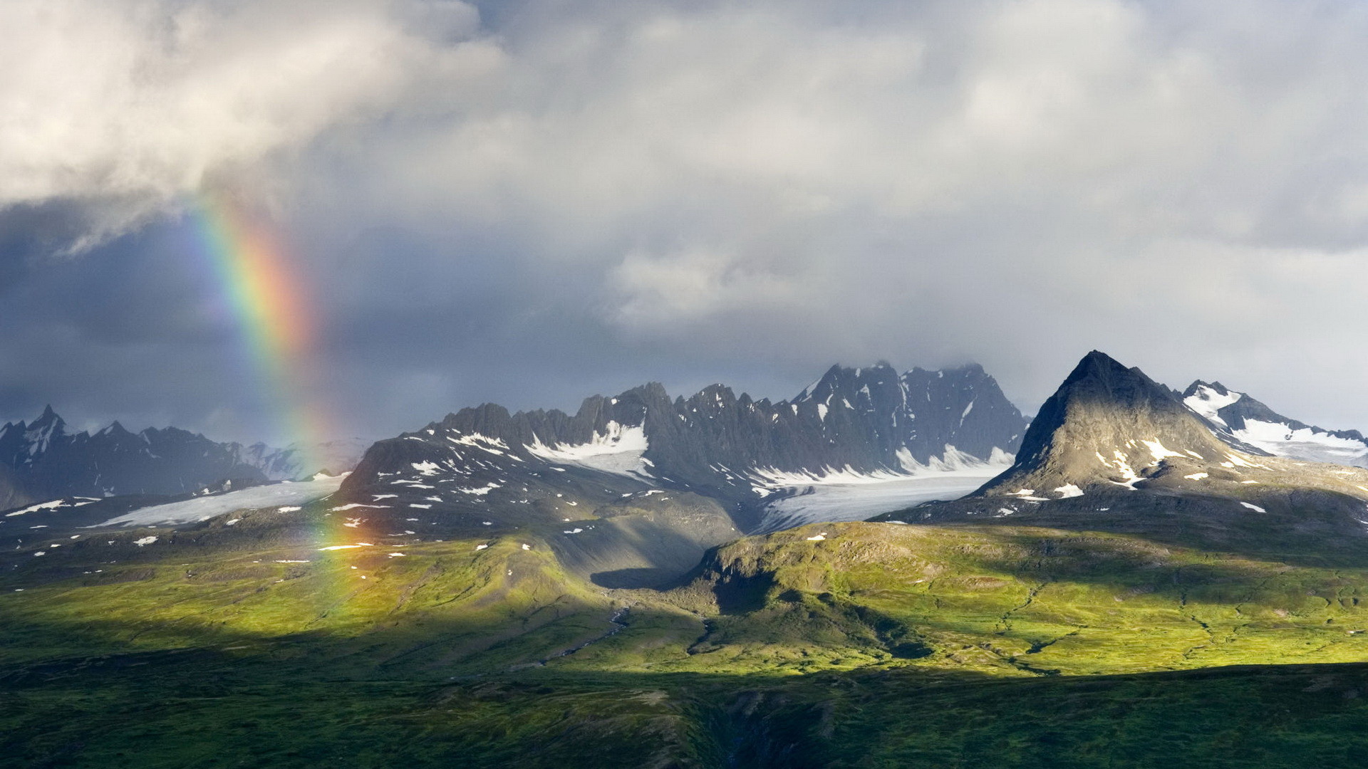 Arcobaleno, Montagne, Prati, Nuvole, 1920x1080, immagine di sfondo