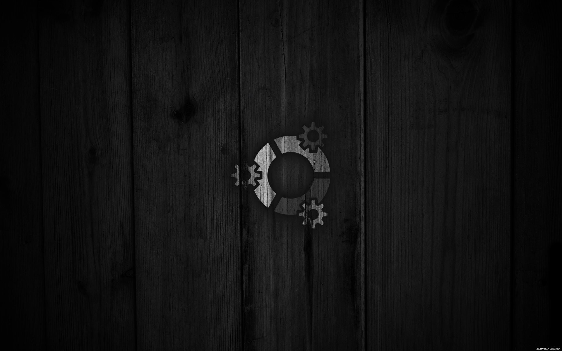 Ubuntu, Logo, Legno scuro, Ingranaggi, Full HD, sfondo Linux
