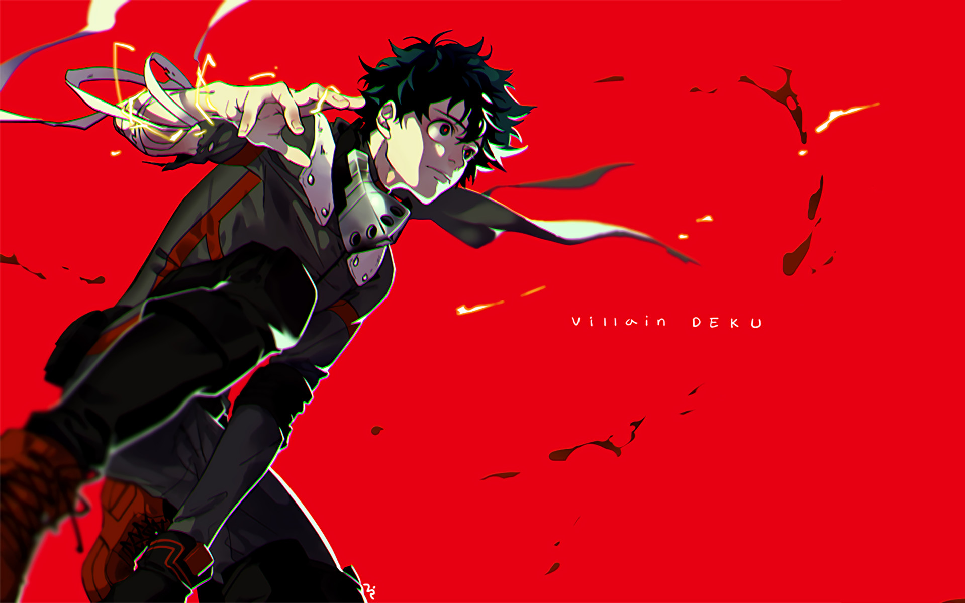 Izuku Midoriya, Villain Deku, My Hero Academia, Sfondo rosso, Fan art, wallpaper 1920x1200