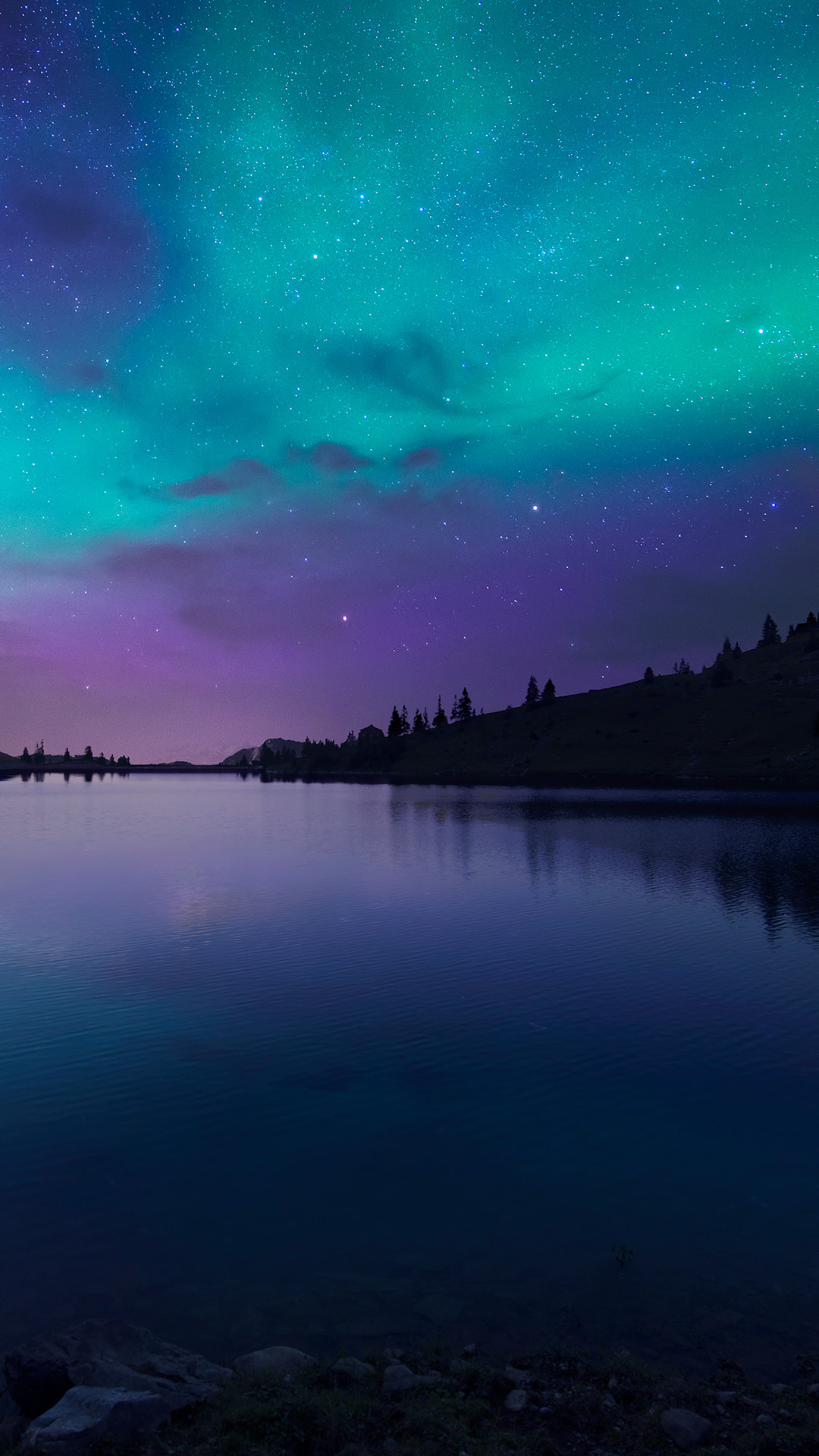 Aurora boreale, Lago, Notte, Turchese, sfondo iPhone 6 Plus verticale