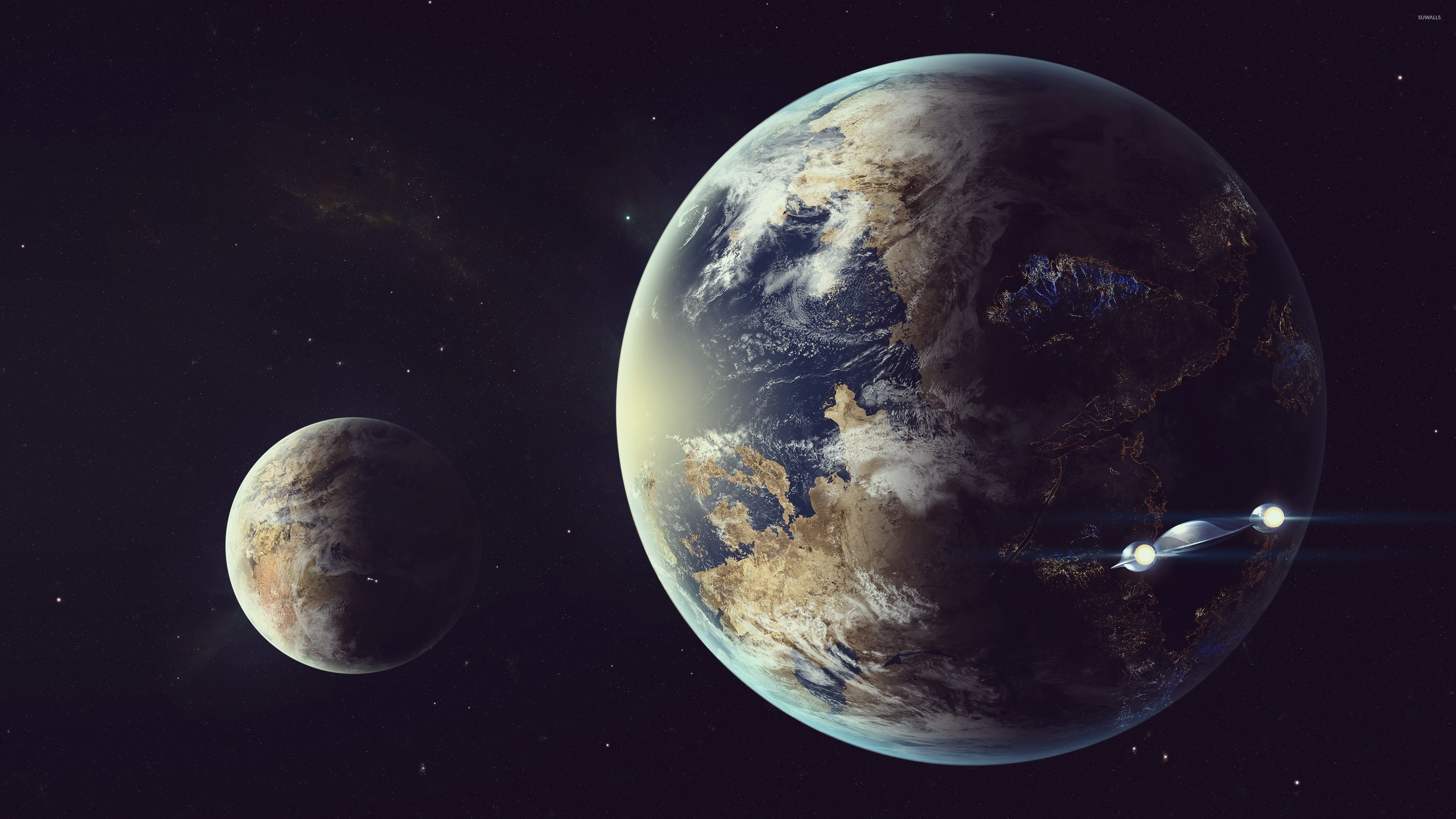 StarCraft, Pianeta, Luna, Astronave, Spazio, 4K 2160p, sfondo desktop