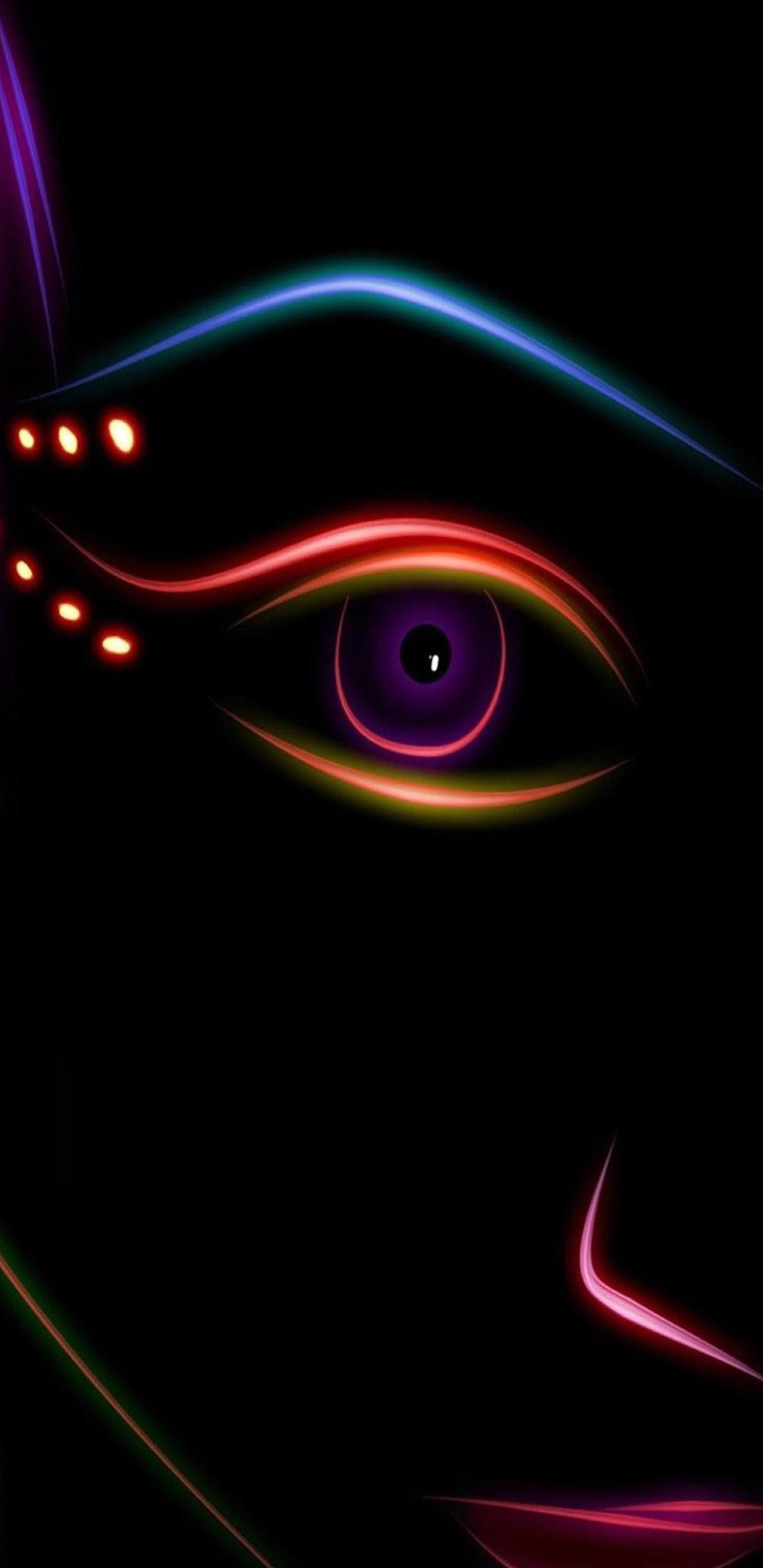 Occhio, Linee neon, Sfondo nero, Astratto, QHD+, schermata di blocco Galaxy S8