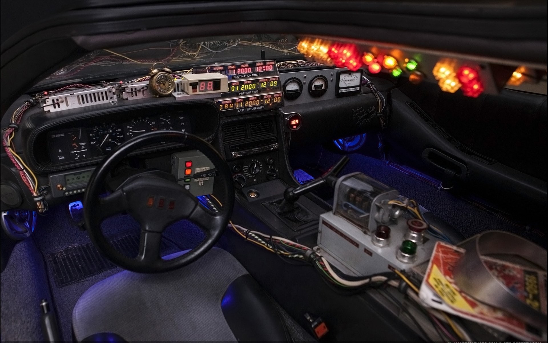 DeLorean DMC-12, Circuiti del tempo, Ritorno al futuro, Cruscotto, sfondo 16:10 Full HD