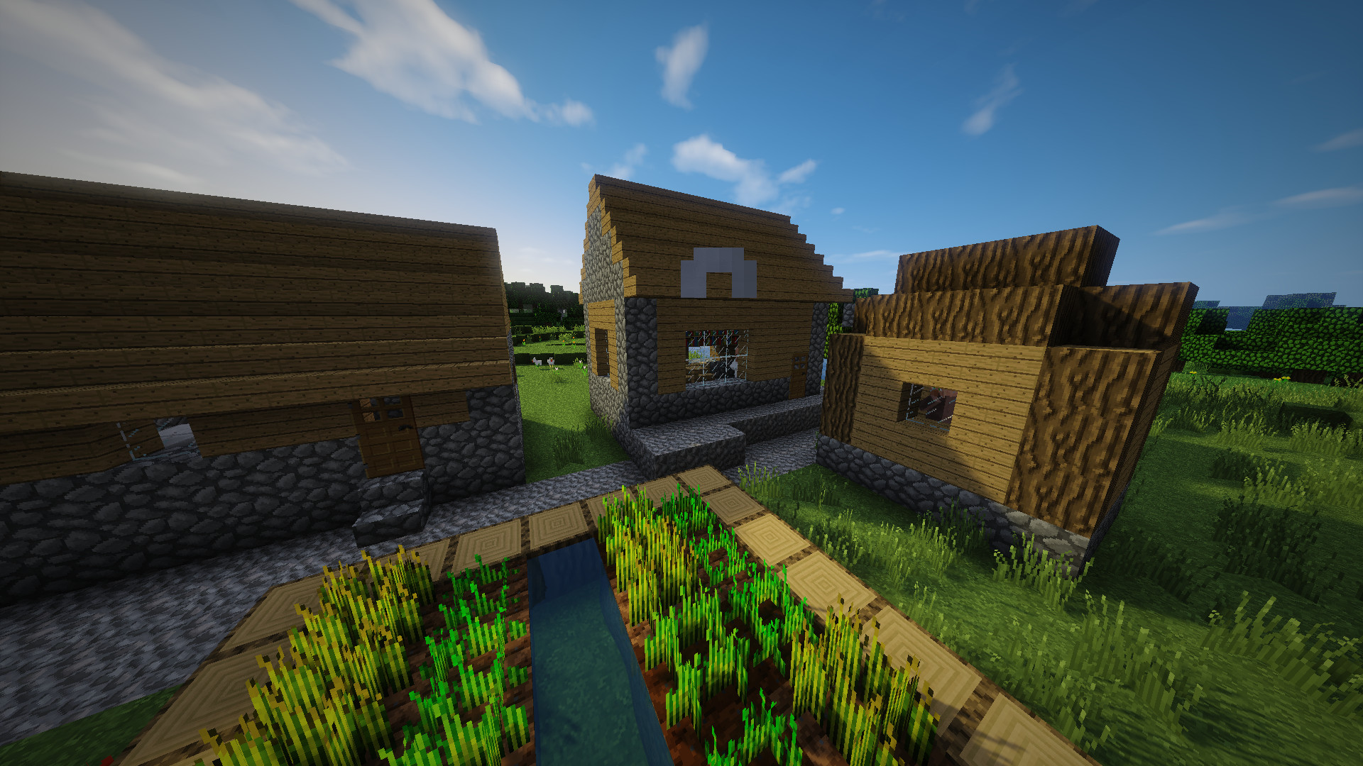 Minecraft, Villaggio, Campi coltivati, Videogioco, 16:9 Full HD, sfondo widescreen