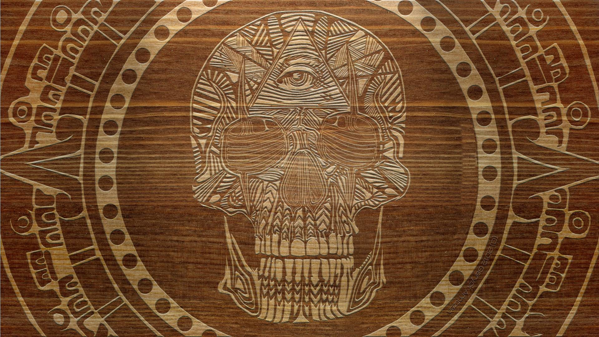 Teschio, Occhio della Provvidenza, Legno inciso, Mandala, 16:9 Full HD, sfondo widescreen