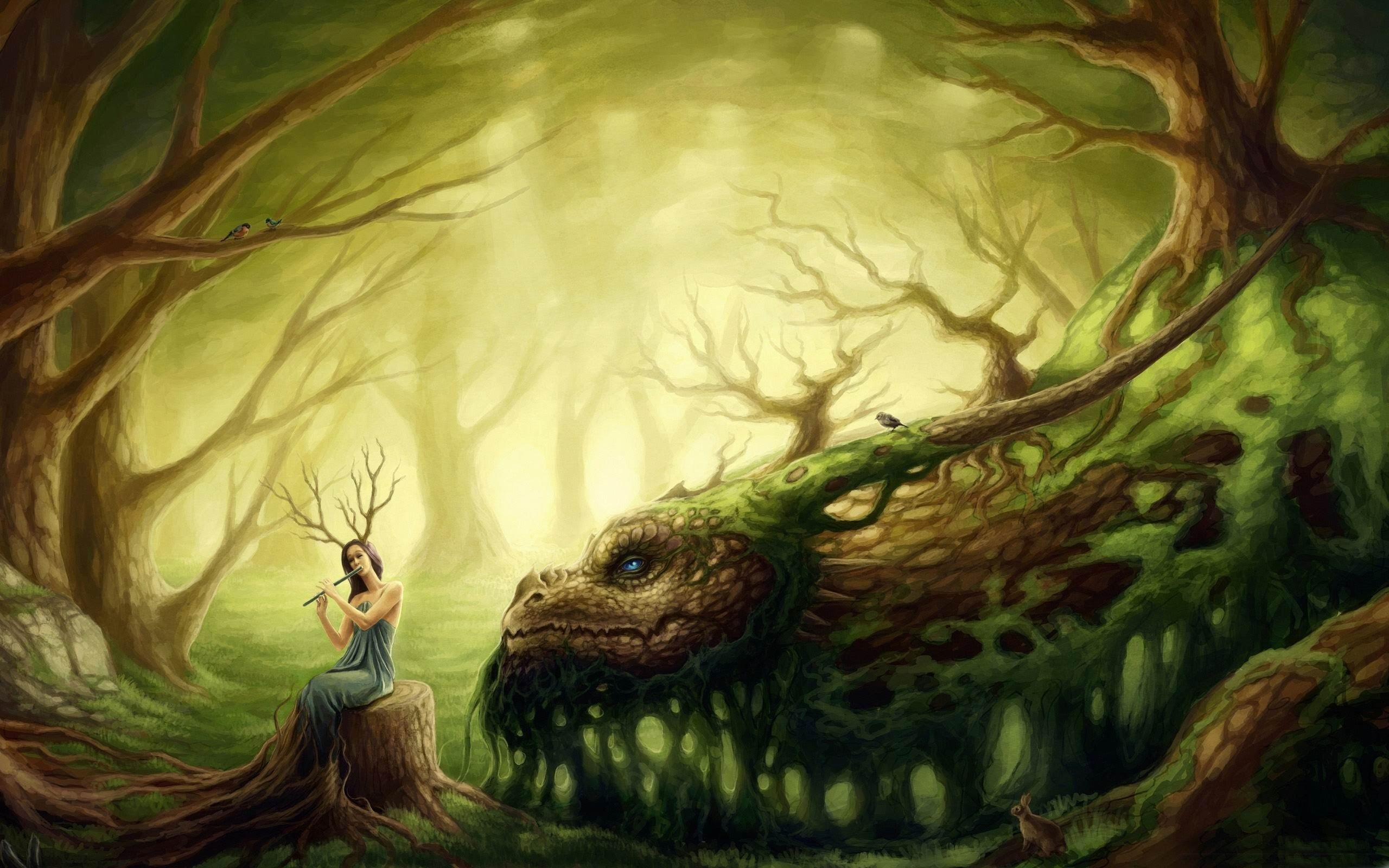 Foresta incantata, Creatura, Arte fantasy, Verde, 2560x1600, sfondo per PC